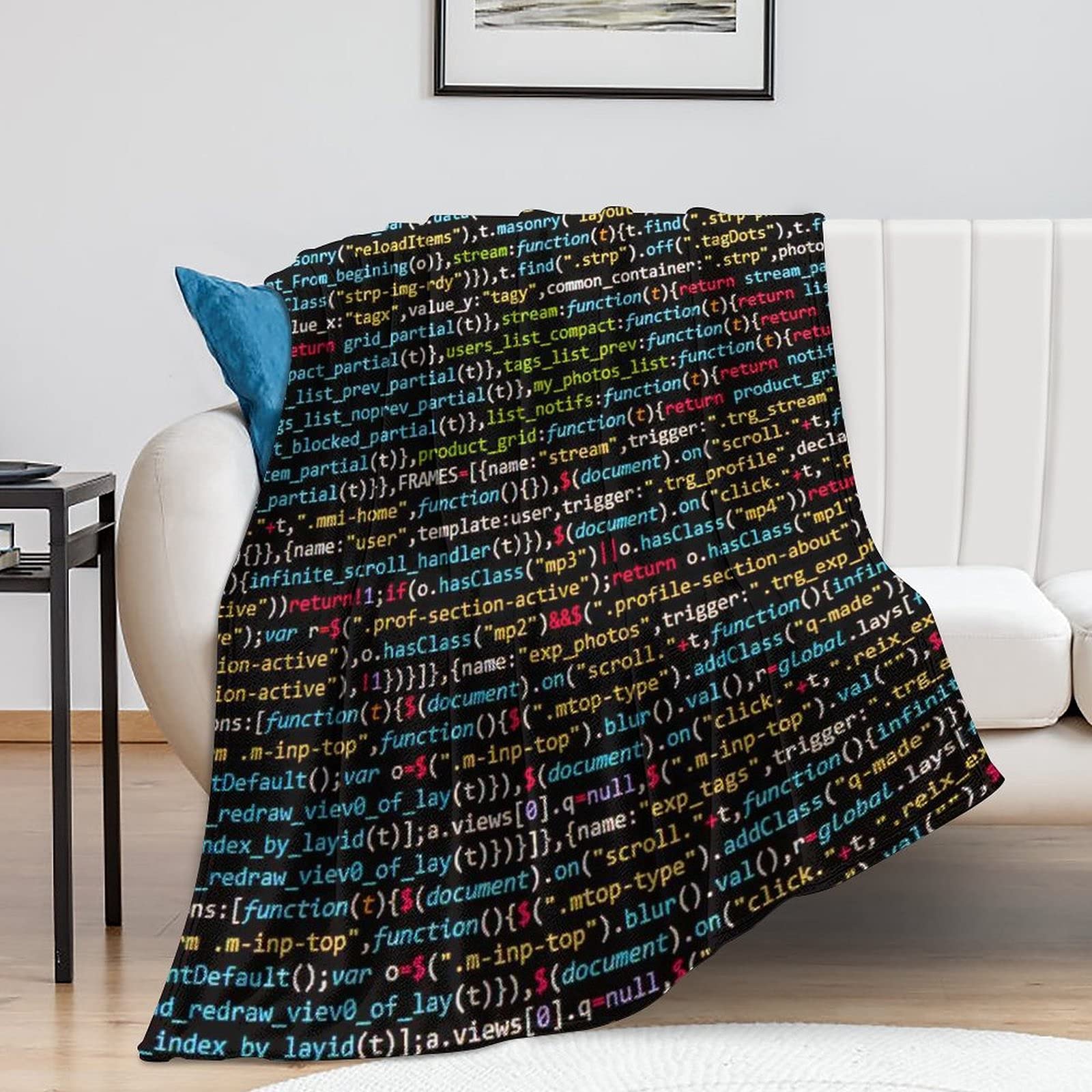Funny Programmer Code Custom Flannel Throw Blanket - 40x50 Inches Soft Cozy White Blanket for Bed, Couch, Sofa, Office & Camping - Perfect Gift for Developers & Tech Lovers