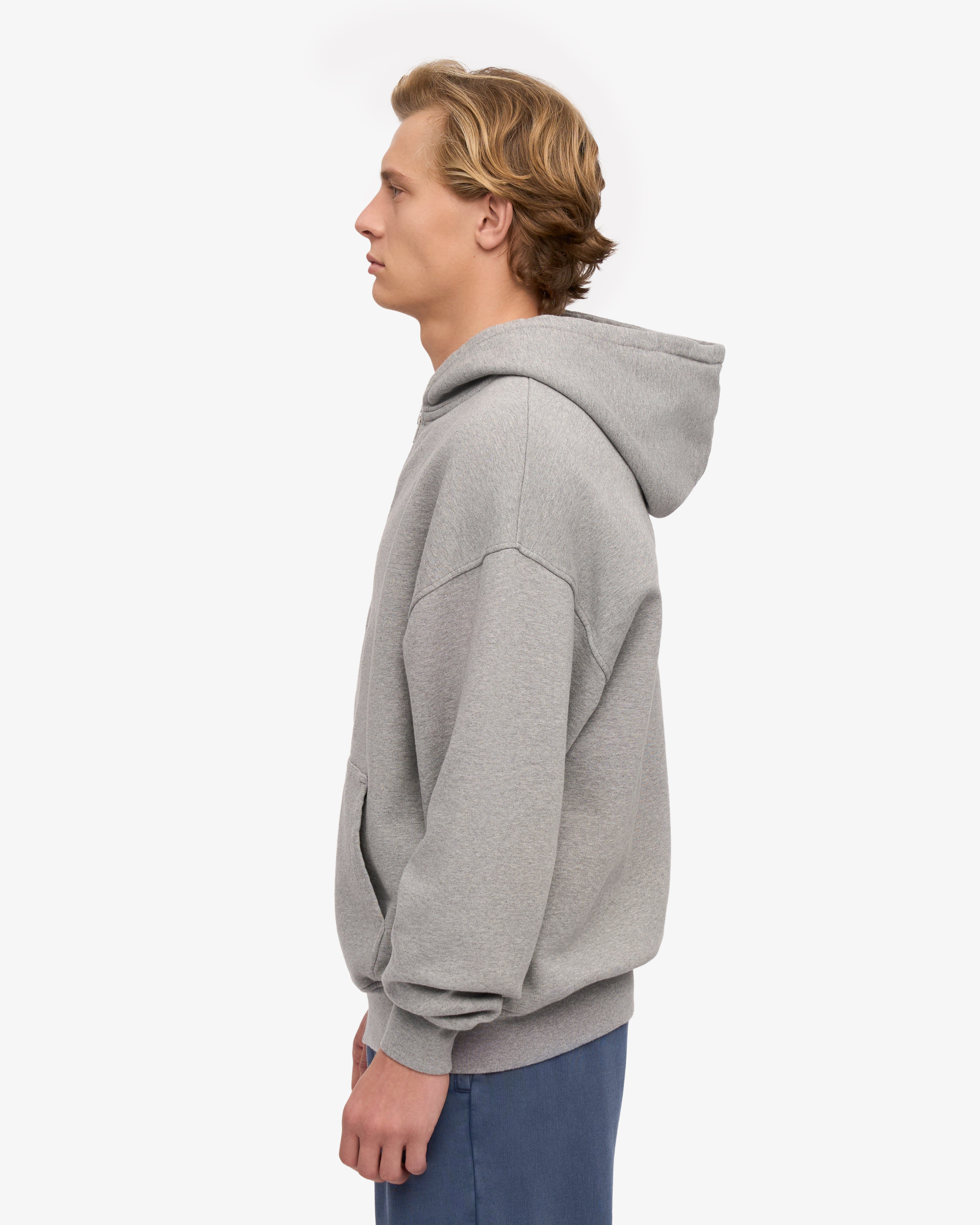 Organic Oversized Zip Hoodie for Women & Men - Soft Heather Grey Pullover - Perfect for Casual Wear, Gym & Outdoor Activities
