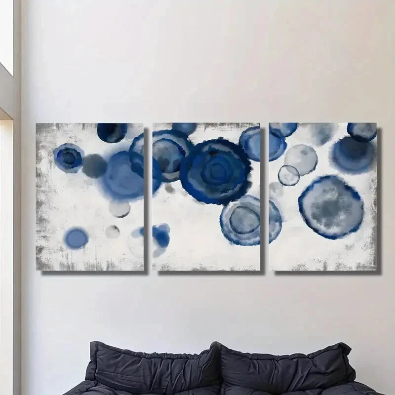 Navy Blue & White Swirls Modern Wall Art Set - 3pc Framed Canvas Prints 40x60cm - High Quality Australian Made - Perfect for Living Room, Bedroom & Office Decor