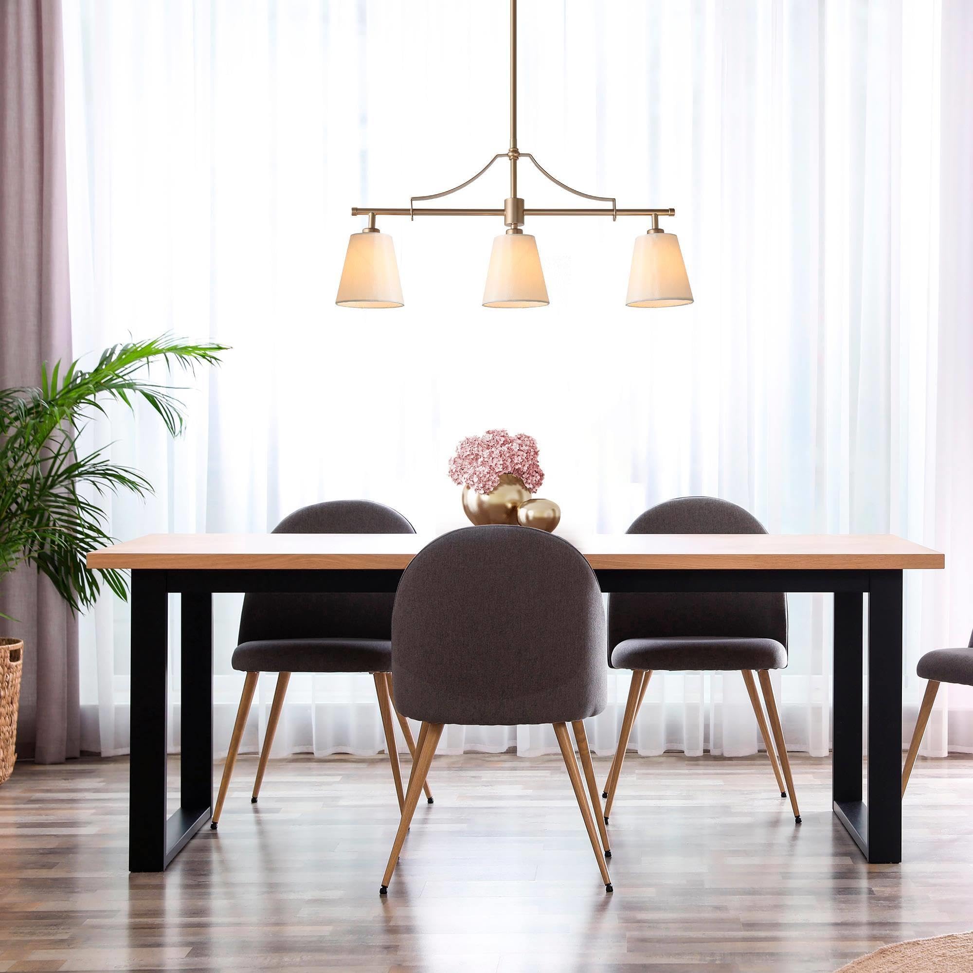 Modern 3-Light Gold Chandelier with Fabric Shades - Linear Island Lighting Fixture for Dining Room, Kitchen, Bedroom & Living Room | Elegant Home Decor & Ambient Lighting Solution