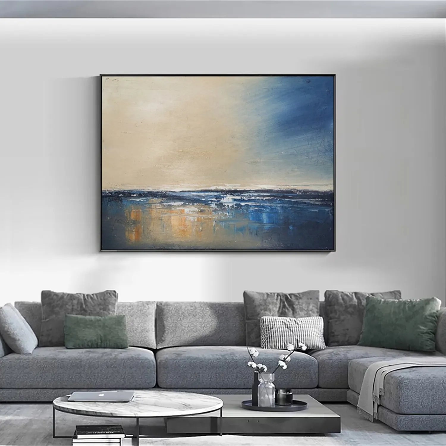 Ocean and Sky Painting #OS178 - Handmade Canvas Wall Art for Home Decor, Office, Living Room, Bedroom | Coastal Landscape Artwork