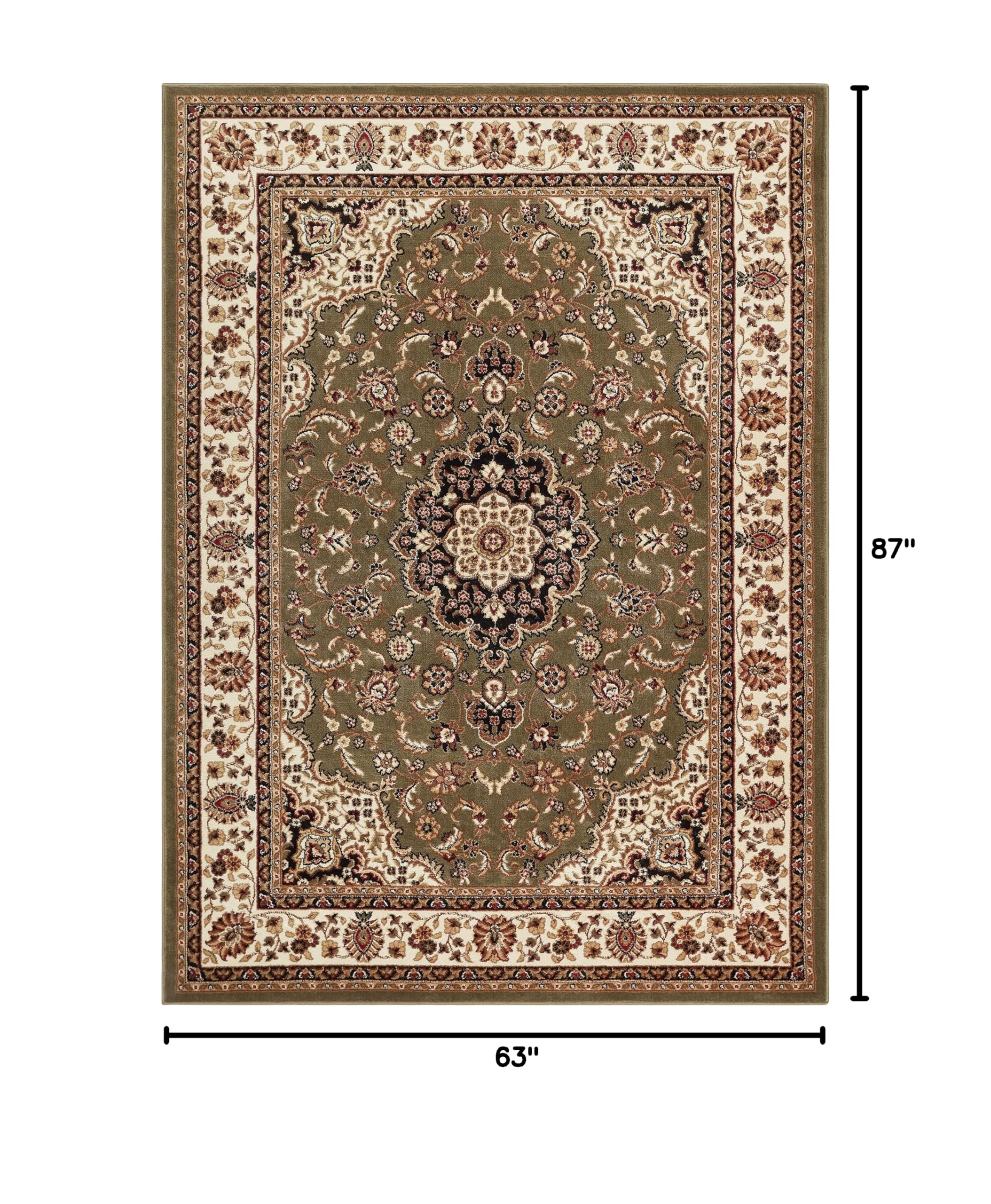 Well Woven Barclay Collection Medallion Kashan Green 5x7 Area Rug - Soft Non-Slip Modern Persian Style Carpet for Living Room, Bedroom, Dining Room - Perfect for Home Decor, Office & High Traffic Areas