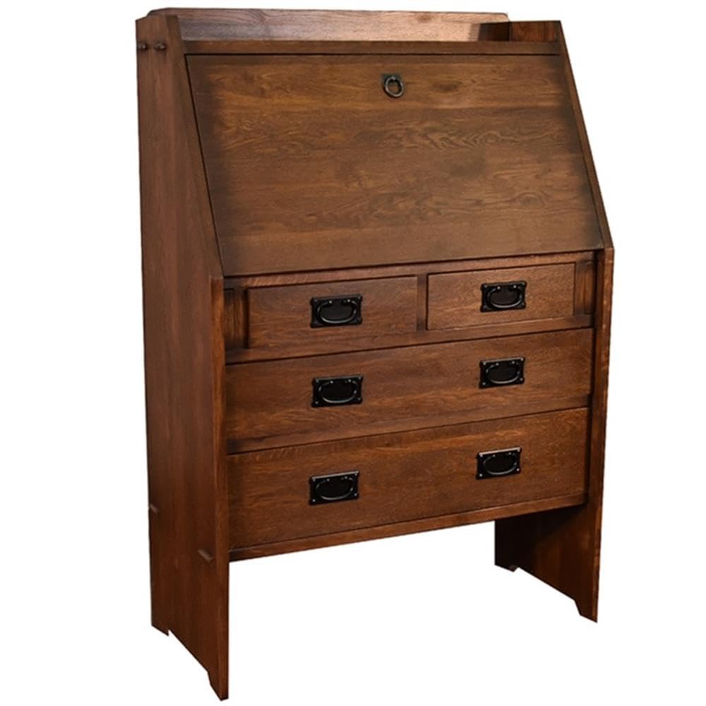 Solid Oak Secretary Desk with Drawers & Display Shelves - Handcrafted Mission Style Home Office Furniture for Writing, Studying & Organizing