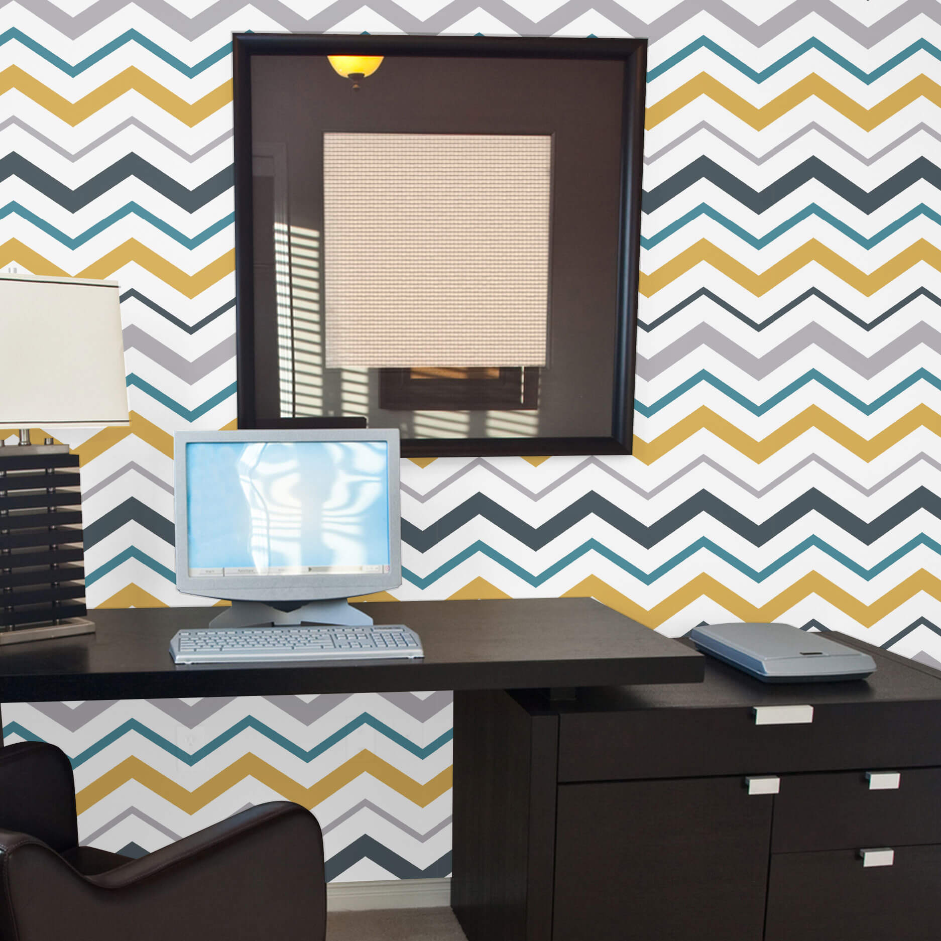 Yellow and Grey Chevron Peel and Stick Removable Wallpaper - Self-Adhesive Decorative Wall Covering for Bedroom, Nursery, Office & Home Decor