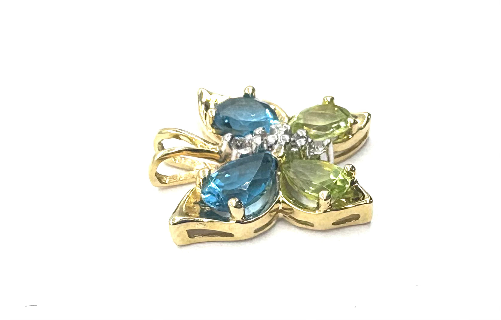 14K Gold Blue Topaz & Peridot Butterfly Pendant Necklace - Elegant Jewelry Gift for Women, Birthday, Anniversary, Valentine's Day