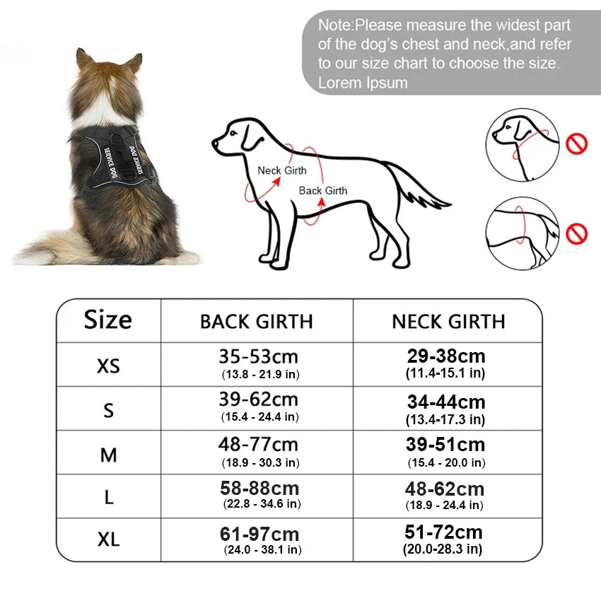 Reflective No-Pull Tactical Dog Harness Vest with Custom Patches - Adjustable Pet Safety Gear for Night Walking, Jogging & Outdoor Adventures