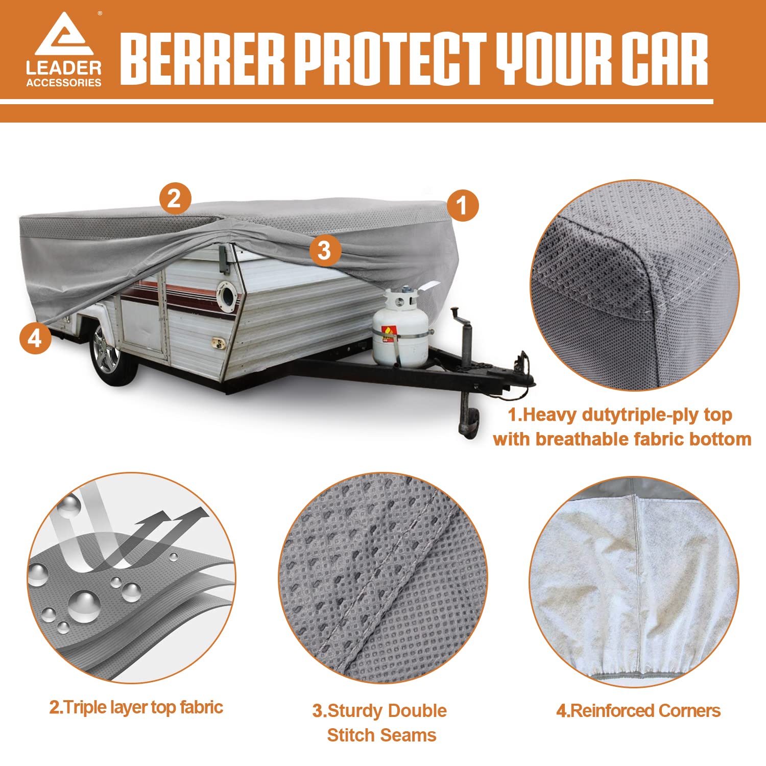 Leader Accessories Pop Up Folding Camper Cover RV Trailer (10'-12') - Waterproof UV Protection for Outdoor Camping & Travel Shelter