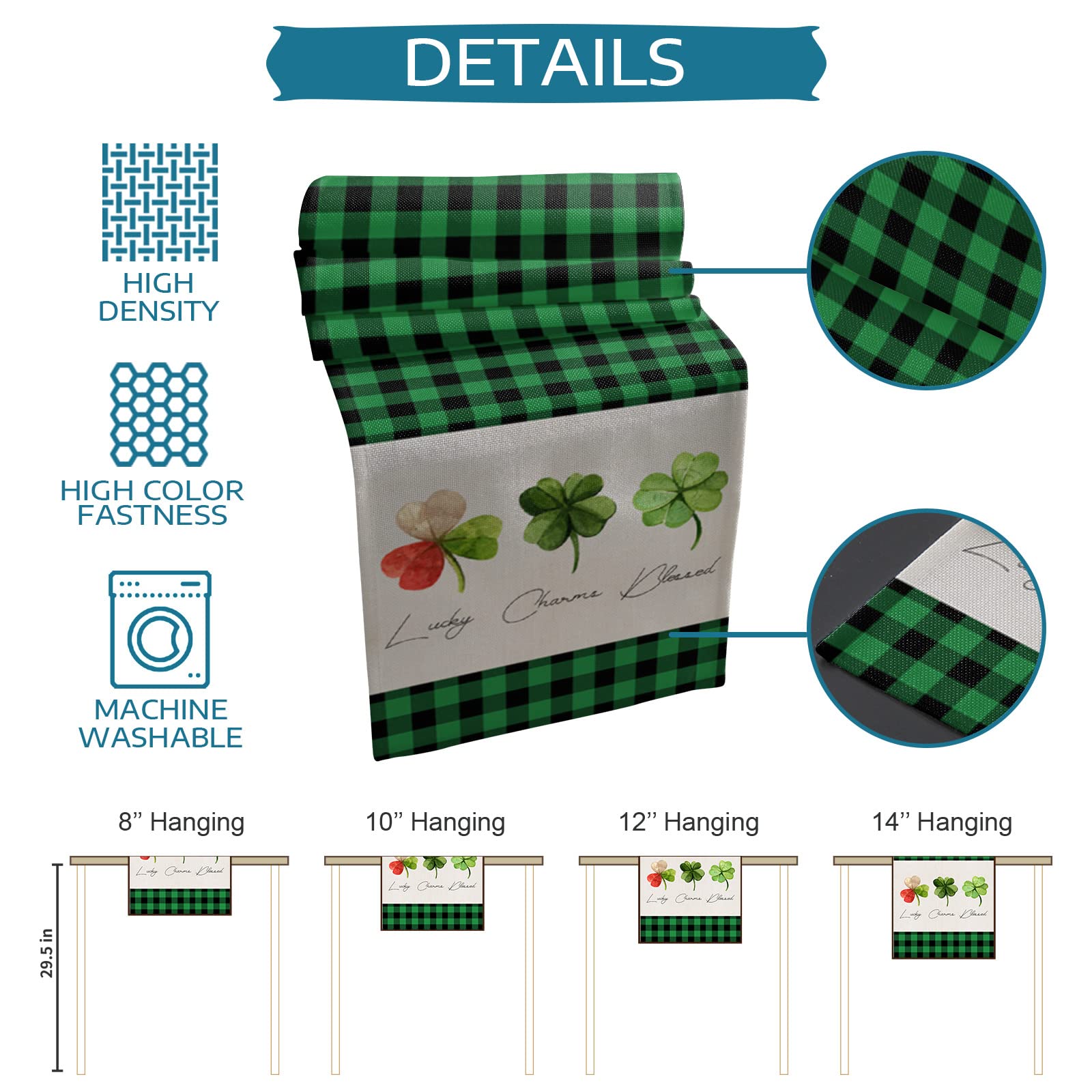 Irish Clover Table Runners 13x70 Inches - St. Patrick's Day Green Lattice Table Linens for Round, Kitchen, Coffee & Dining Tables - Washable & Durable for Home Decor, Parties & Holiday Celebrations