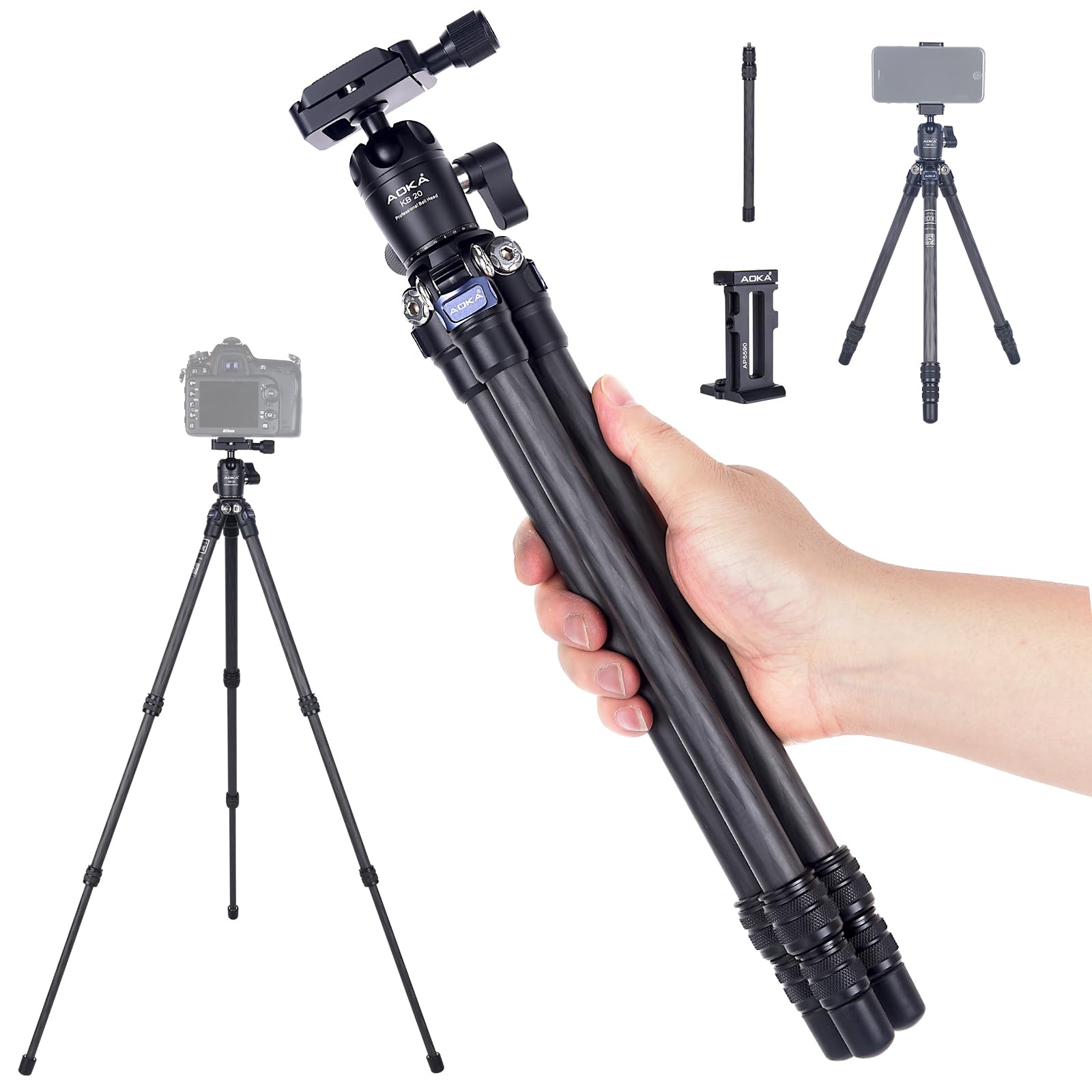 Lightweight Carbon Fiber Tripod - 28 Inch Compact Travel Tripod with 360° Ball Head for Smartphones & Mirrorless Cameras | Perfect for Vlogging, Photography & Outdoor Adventures (Black, 1.1lb)
