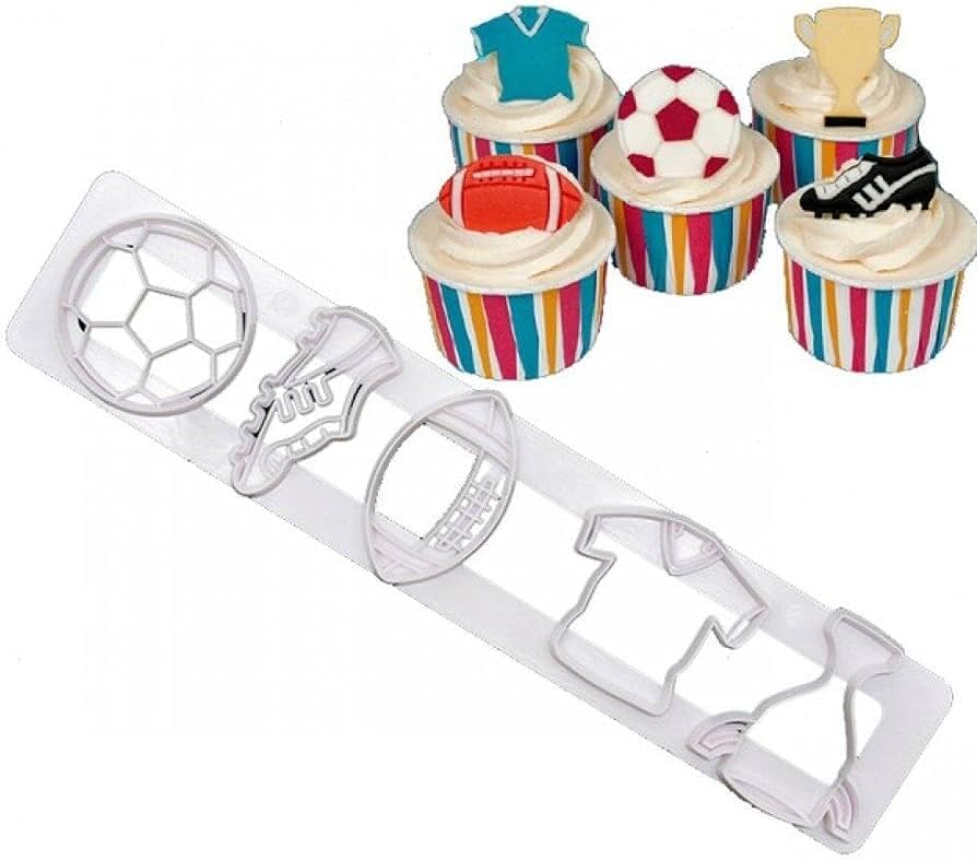Professional Fondant Cake Cutters Set - 5-Piece Plunger Cutter Kit for Cake Decorating, Cookie & Sugarcraft - Sports Theme Flower Cutters for Birthday, Wedding & Party Dessert Decoration