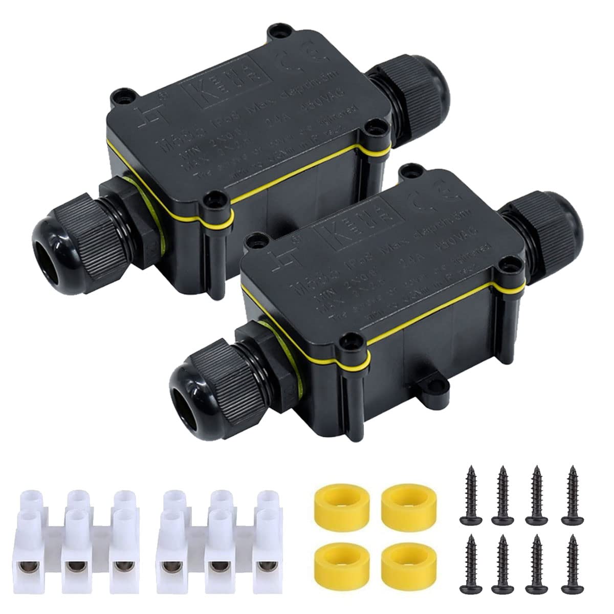 COMOPEZ 2-Way Underground Electrical Junction Box - IP68 Waterproof Outdoor Cable Connector for Wires 5-9mm, 9-12mm, 12-15mm (2 Pack) - Ideal for Landscape Lighting, Irrigation Systems & Underground Wiring Projects