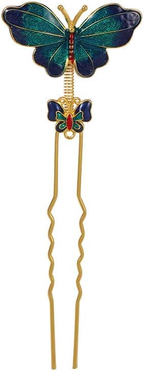 Vintage Butterfly Metal Hair Stick Hair Forks - Chinese Retro Style Hair Pin for Wedding, Hanfu Headdress, Antique Hair Accessories (Beige, With Antennae) | Perfect for Bridal Hairstyles, Cosplay, and Traditional Chinese Fashion