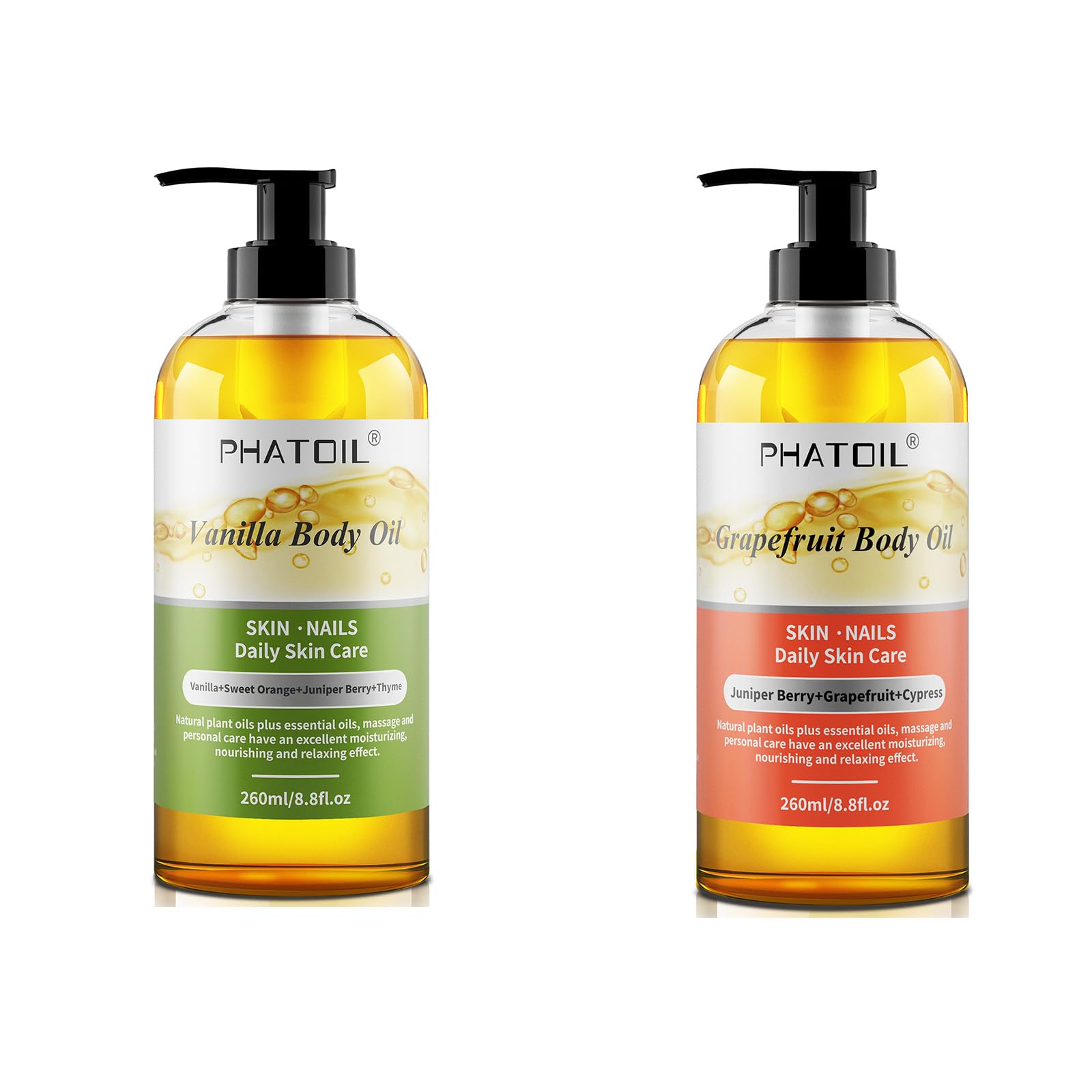 Vanilla & Grapefruit Body Oil 260ml - Premium Moisturizing Skin Care for Dry Skin - Perfect for Massage, Aromatherapy & Daily Hydration