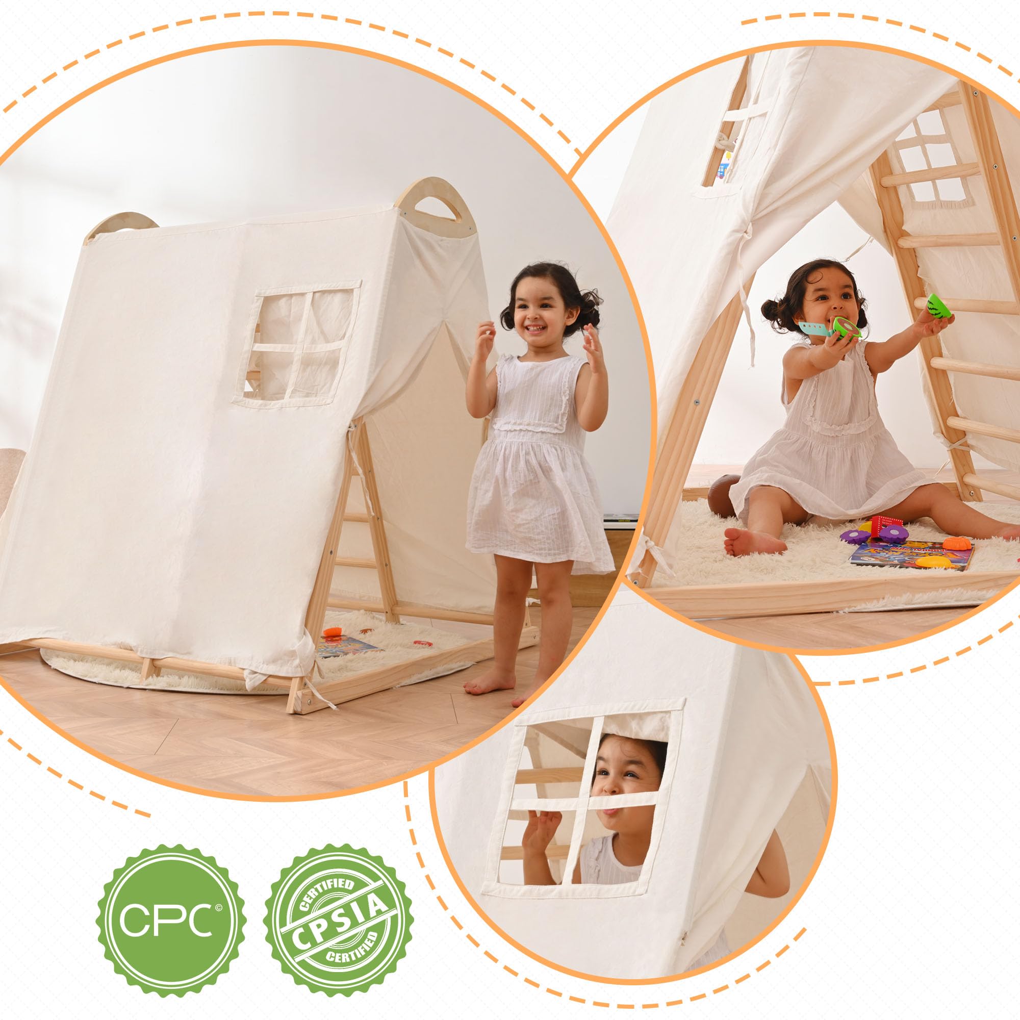 OLLIKIVI Wooden Jungle Gym Indoor Playground - Montessori Climber Playset with Tent, Slide, Gymnastics Rings & Climbing Net for Toddlers Ages 1-6 | Perfect for Home Playrooms, Daycares & Preschools