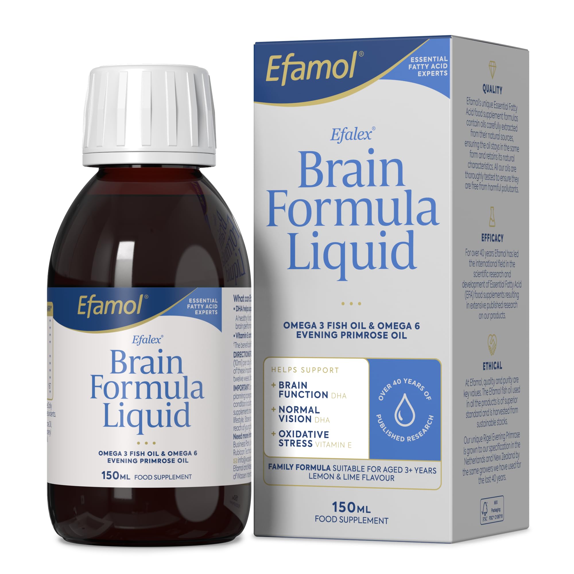 Efamol Brain Efalex Brain Formula - Lemon & Lime Flavor Liquid Supplement (150ml) | Supports Cognitive Function & Mental Clarity - Ideal for Students, Professionals & Active Adults