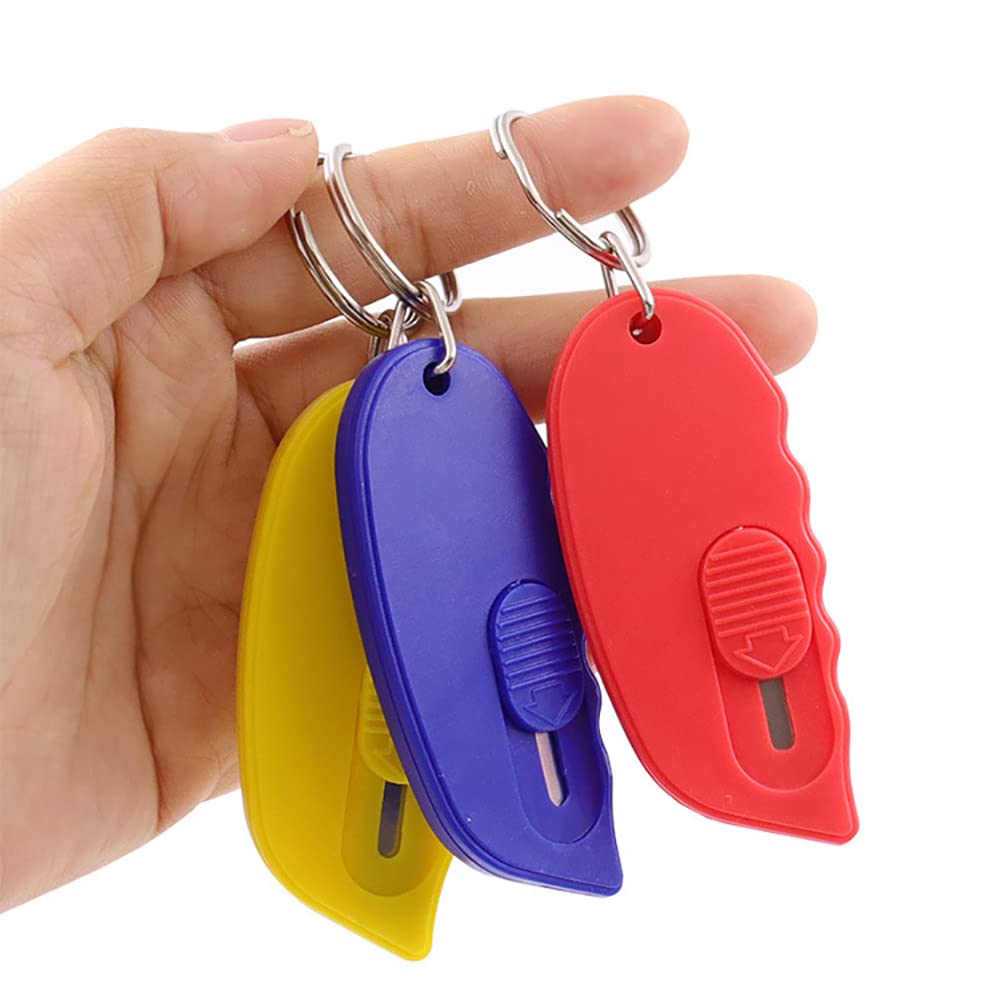 2-Pack Mini Box Cutter Keychain - Portable Retractable Utility Knife with Safety Lock, Letter Opener & Package Opener - Compact Pocket Knife for Home, Office & Travel (Red) - Perfect for Unboxing, Crafting & Daily Use