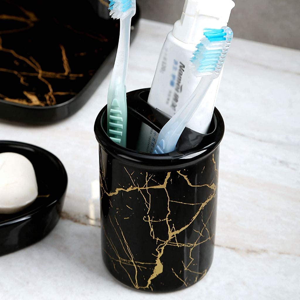 Nordic Ceramic Bathroom Accessories Set - Imitation Marble Toothbrush Holder, Soap Dispenser, Cup & Soap Dish | Modern Bathroom Decor for Home, Hotel & Spa Use