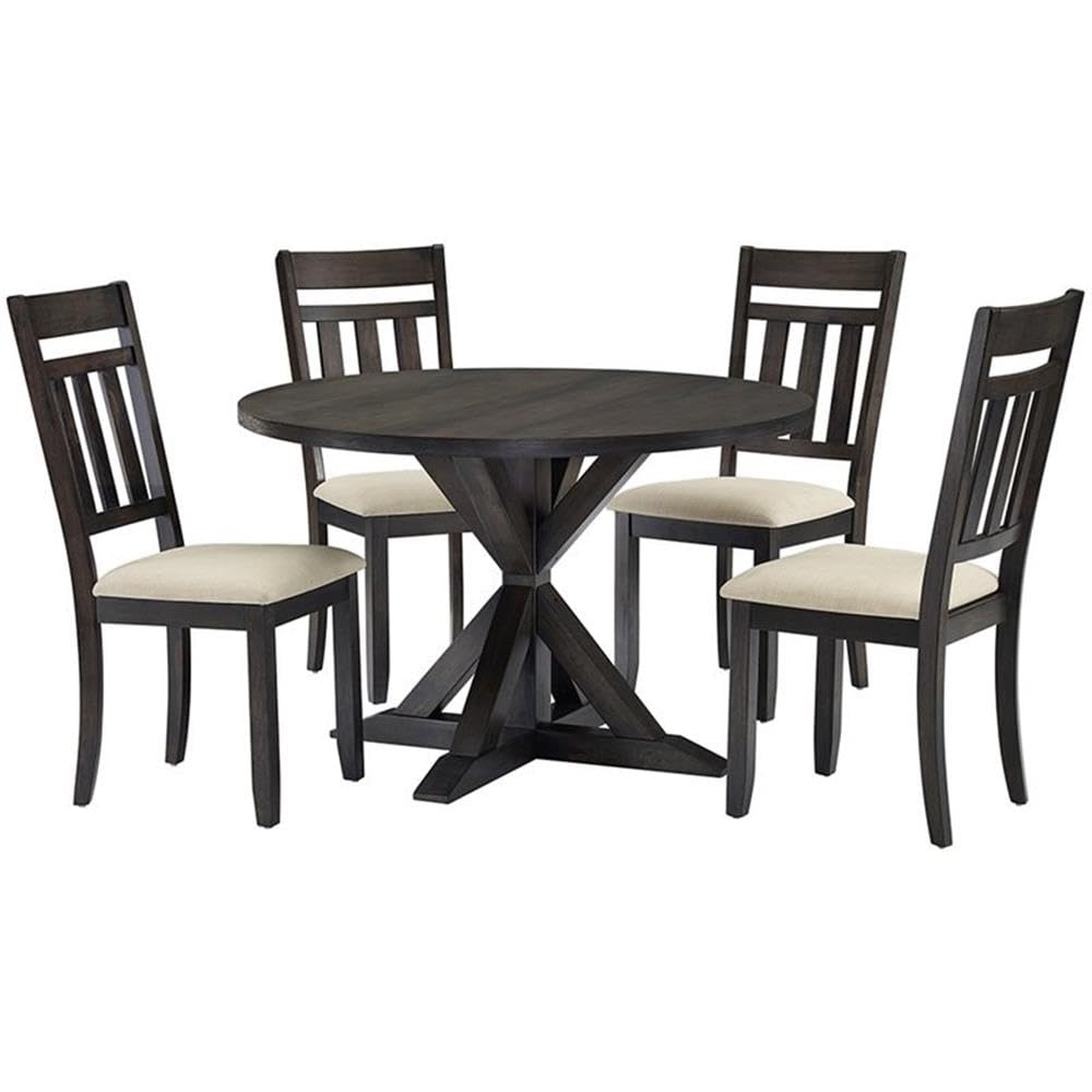 Crosley Furniture Hayden 5-Piece Modern Farmhouse Round Dining Table Set for 4 with Slat Back Chairs, Slate - Perfect for Small Kitchens, Breakfast Nooks & Cozy Dining Spaces