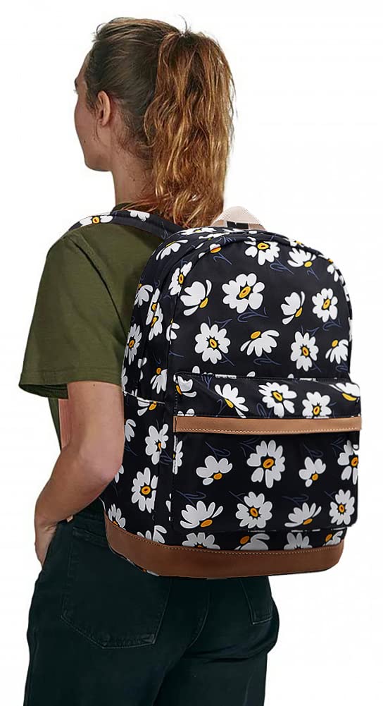 Floral Laptop Backpack for Women - Lightweight Water Resistant School Bag with Daisy Print, 15.6 Inch Travel Backpack for College, Work & Daily Commute