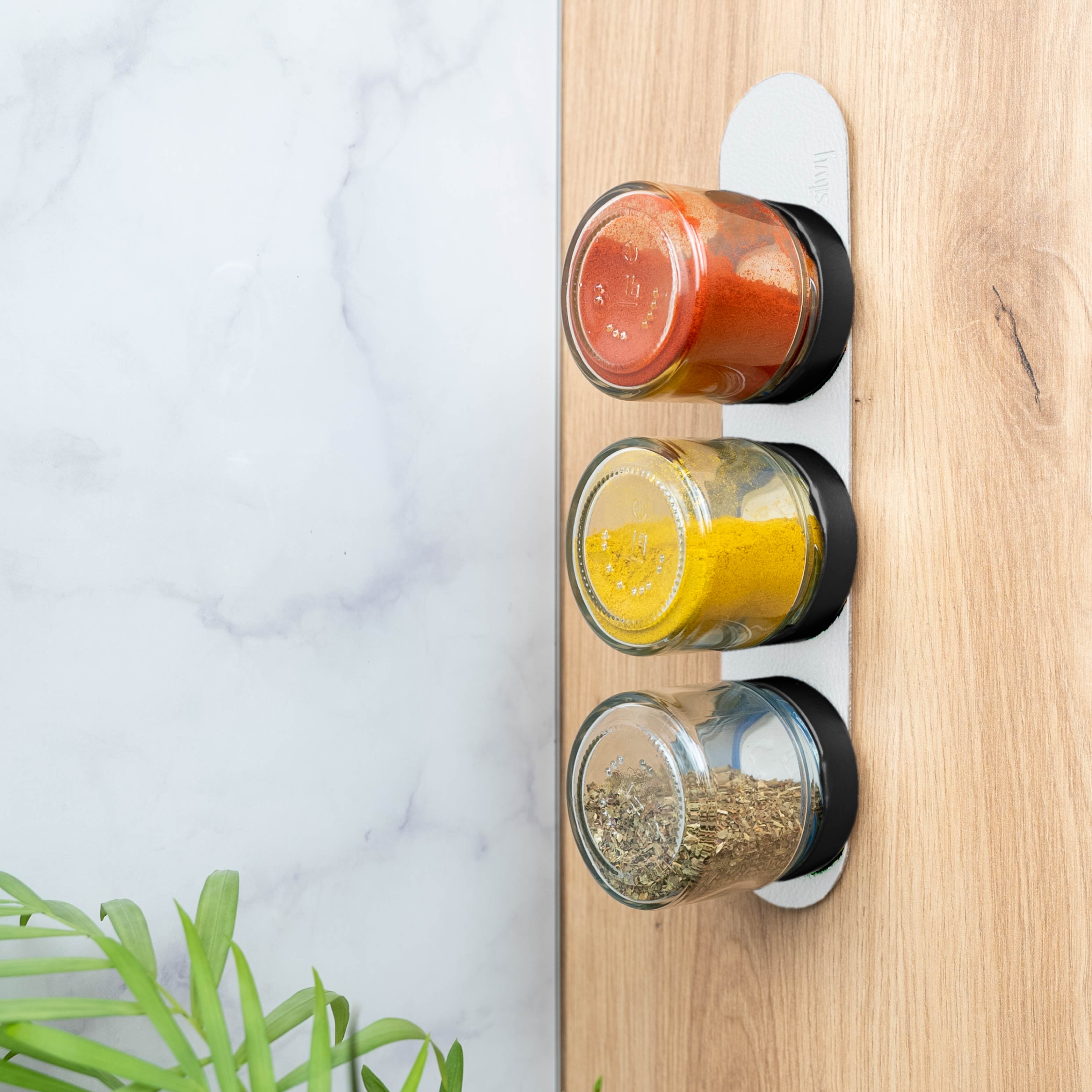 Premium White Magnetic Spice Jars with Wooden Lid - 125ml Glass Containers for Spices, Herbs & Seasonings - Perfect for Kitchen Organization & Stylish Pantry Storage