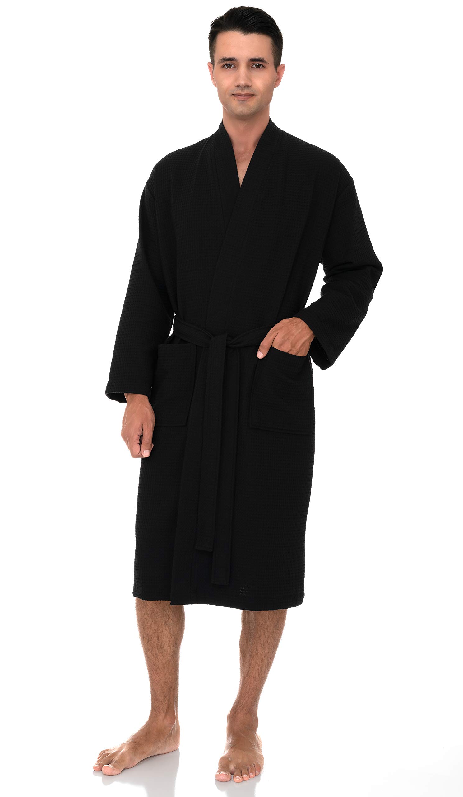 TowelSelections Men's Kimono Waffle Bathrobe - Soft Spa Robe for Relaxation at Home, Hotel & Lounge - Lightweight Cotton Terry Cloth with Belt