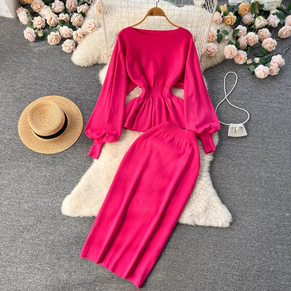 Women's Autumn Knitwear Set - Turtleneck Pullover Sweater & Slim Skirt 2-Piece Outfit | Chic Casual Fall Fashion for Work, Dating & Weekend Outings