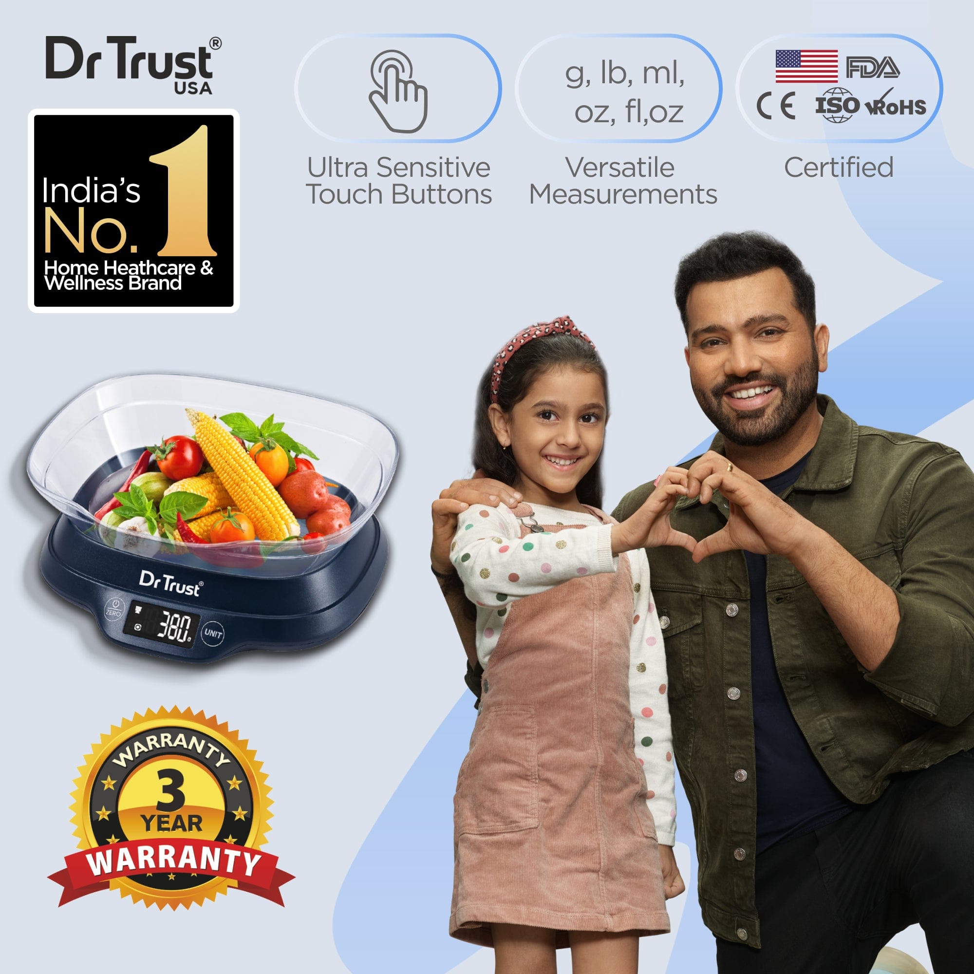 Dr Trust USA Digital Kitchen Scale - 500g Precision Food Weight Scale for Cooking, Baking, and Portion Control | Compact & Accurate Measuring Device for Home & Professional Use