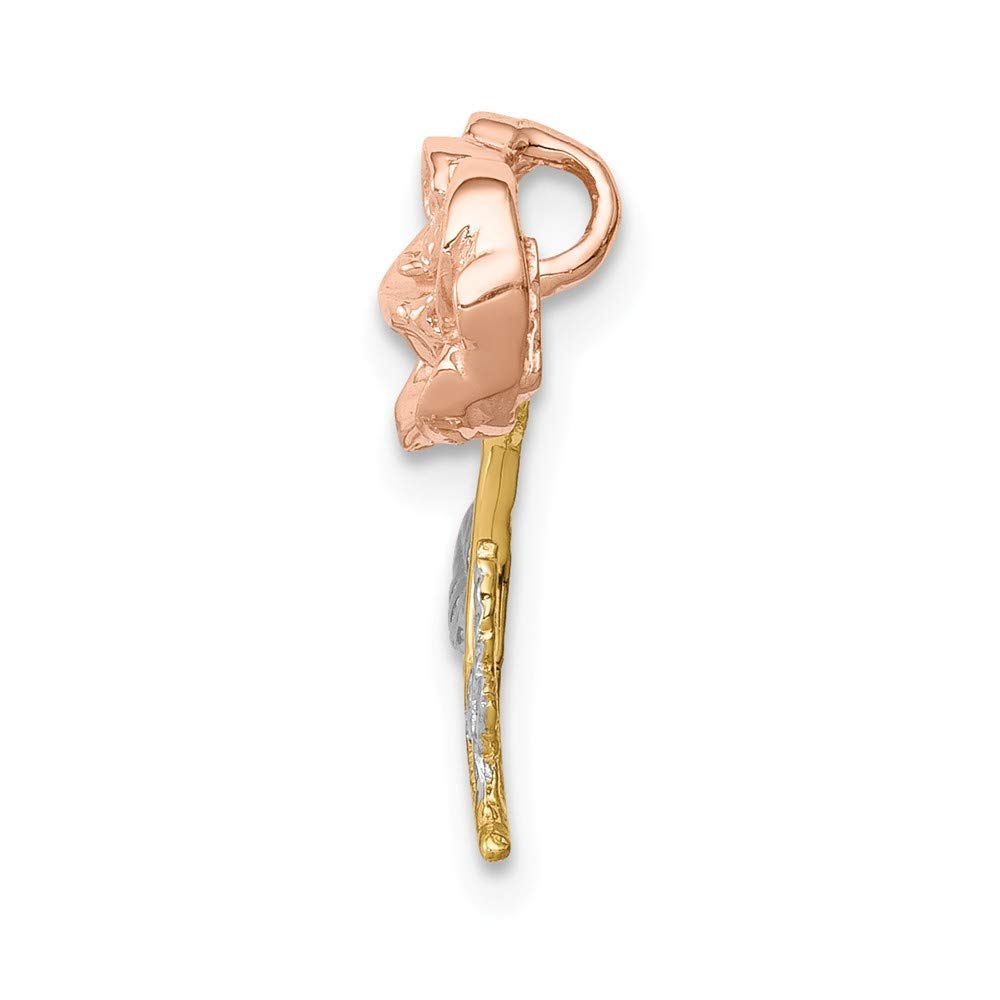 14K Solid White & Rose Gold Rose Chain Slide Pendant Charm - Elegant Jewelry for Women, Perfect for Valentine's Day Gifts, Anniversary Presents & Everyday Wear