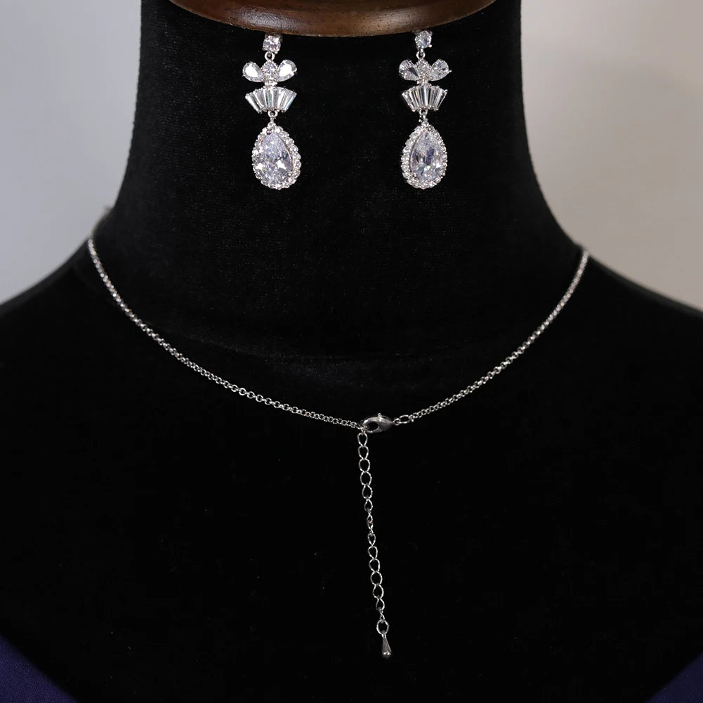Elegant Water Drop Necklace and Earring Set for Women - Adjustable Length Sterling Silver Jewelry Gift for Birthday, Anniversary, Wedding & Special Occasions