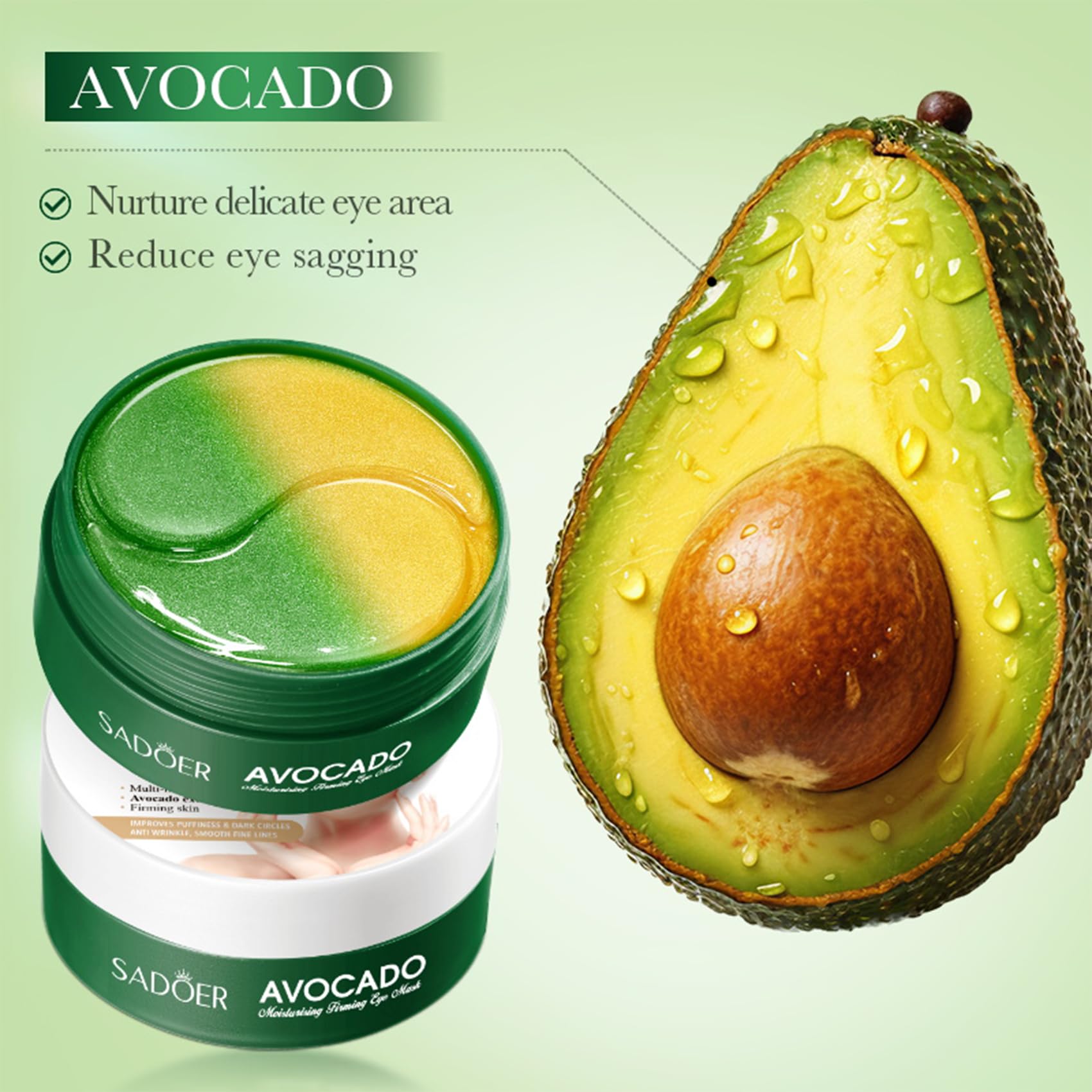 Avocado Under Eye Patches - 60 Pcs Anti-Aging Collagen & Hyaluronic Acid Eye Masks for Dark Circles, Puffiness & Wrinkles | Deep Hydration & Skin Refresh | Perfect for Night Routine & Travel Skincare
