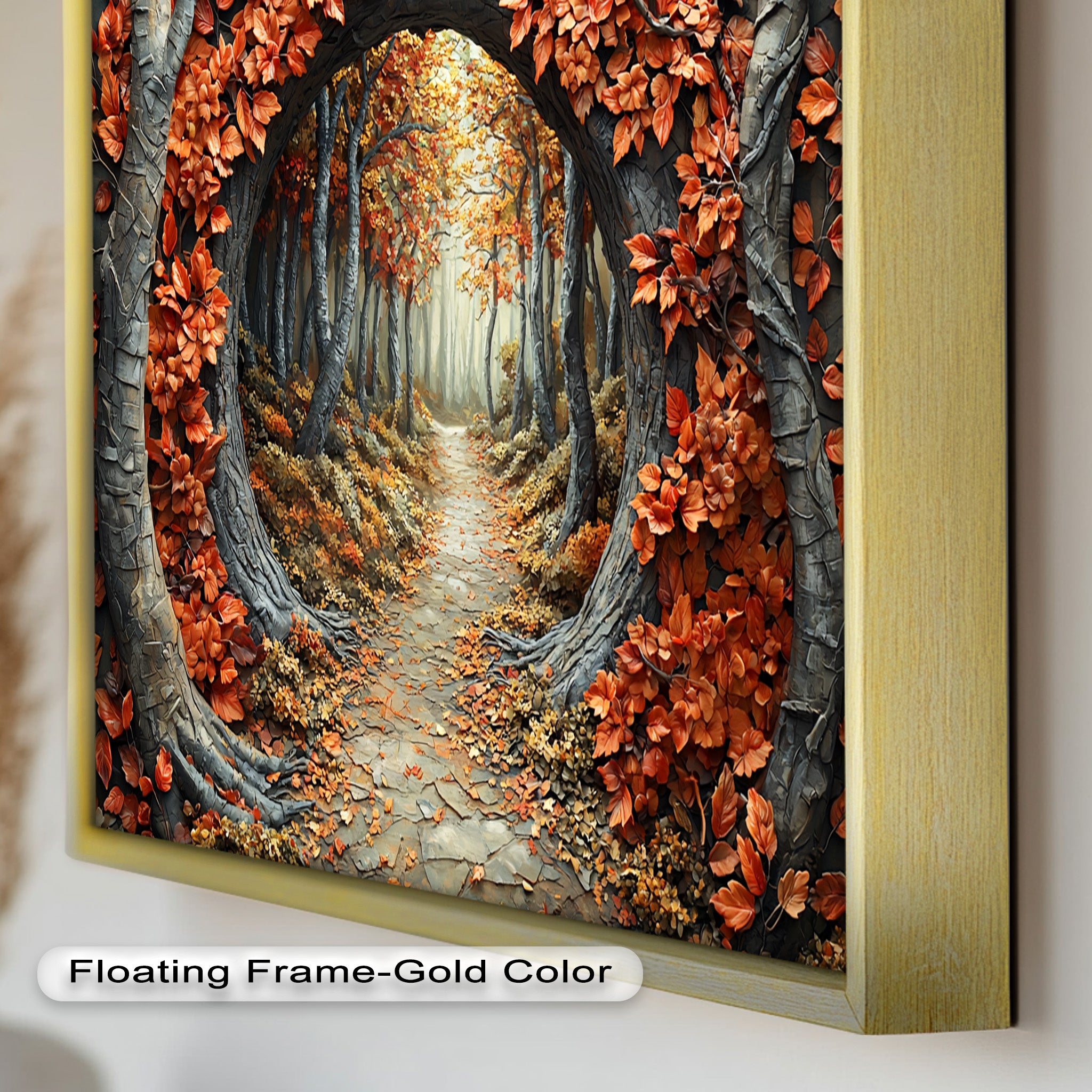 Autumn Path - Enchanted Forest Oil Painting Wall Art for Living Room, Bedroom Decor - Nature Landscape Canvas Print for Home & Office