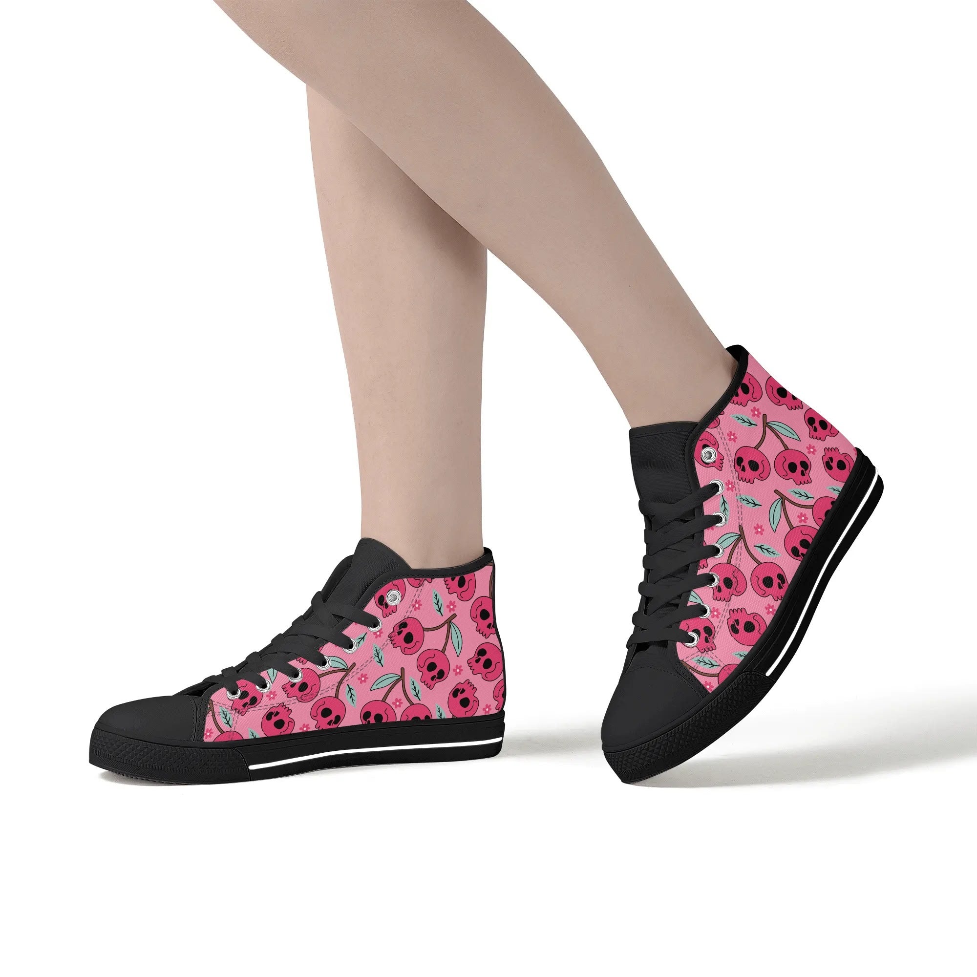 Cherry Skulls Rubber High Top Canvas Shoes for Men & Women - Vintage Punk Sneakers for Casual Wear, Street Fashion, and Skater Style