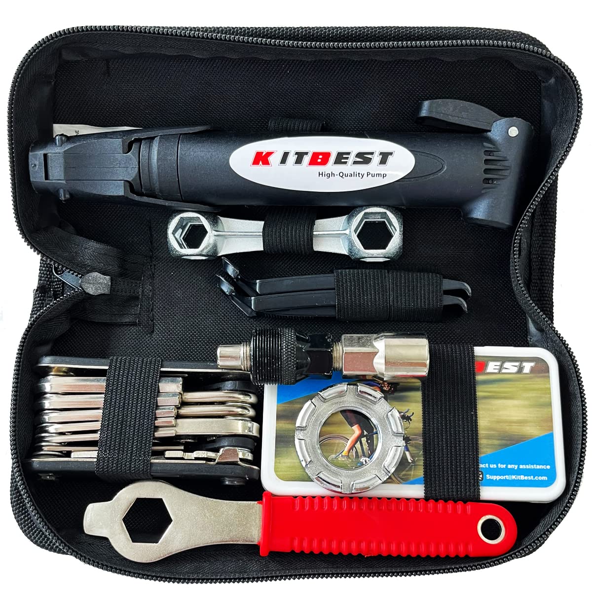 Portable Bike Repair Kit - All-in-One Bicycle Maintenance Tool with Tire Pump, Patches & Inflator | Compact Emergency Toolkit for Camping, Travel & Roadside Safety | Essential Cycling Gear for Mountain & Commuter Bikes