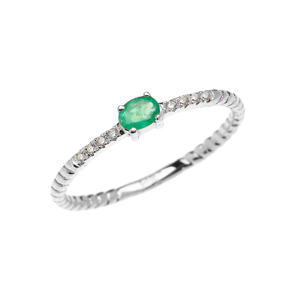 10K White Gold Oval Solitaire Emerald Promise Ring for Women - Elegant Dainty Jewelry for Engagement, Anniversary & Special Occasions
