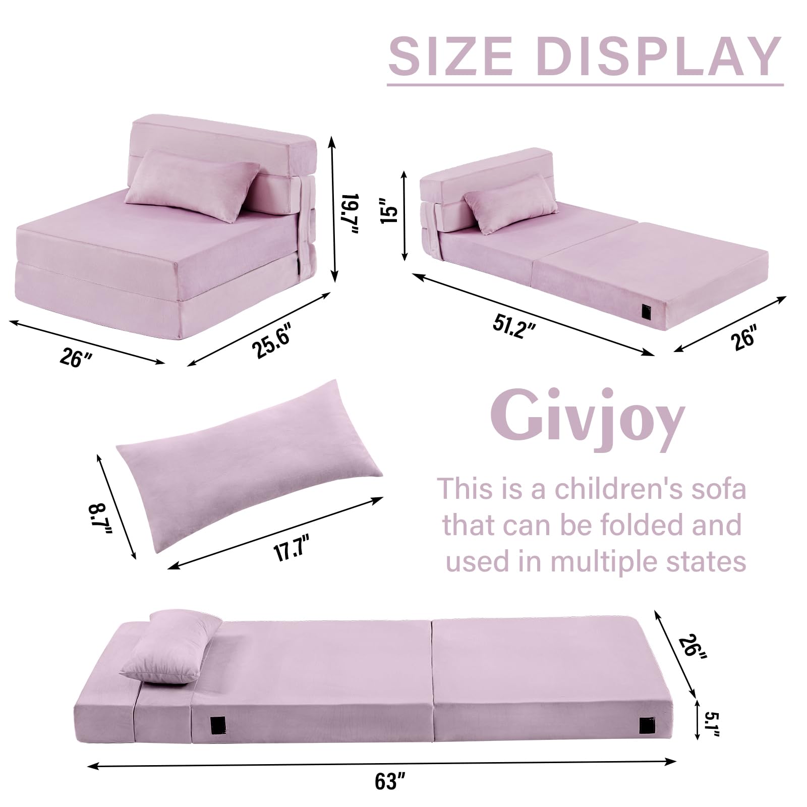 Foldable Kids Floor Mattress with Pillow - Washable Toddler Nap Mat, Convertible Sofa Bed Chair for Boys & Girls - Portable & Space-Saving with Storage Bag - Perfect for Daycare, Sleepovers, Travel and Home Use