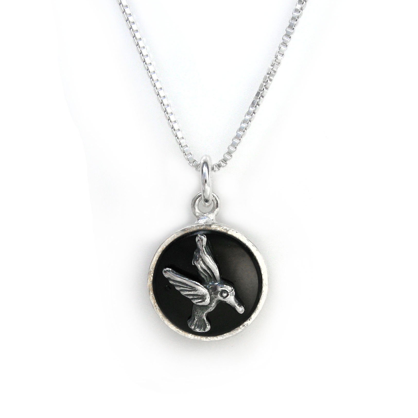 925 Sterling Silver Hummingbird Round Onyx Charm Pendant Necklace for Women - Elegant Jewelry Gift for Birthday, Anniversary & Special Occasions