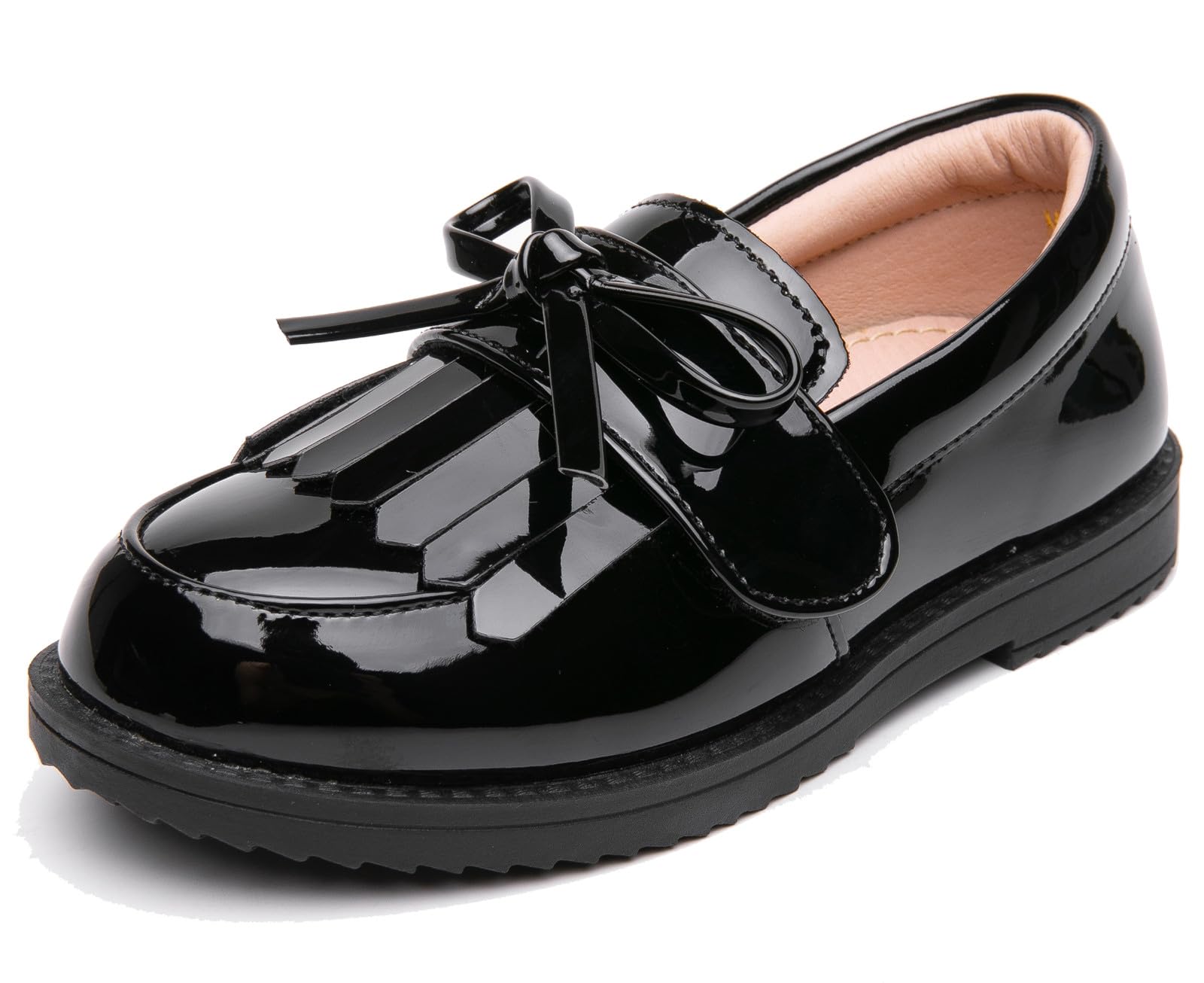 DADAWEN Girls' Slip-On Loafers with Tassel - Oxford Style School Uniform Shoes for Toddler, Little & Big Kids - Comfortable Round Toe Flats for School, Dress & Casual Wear