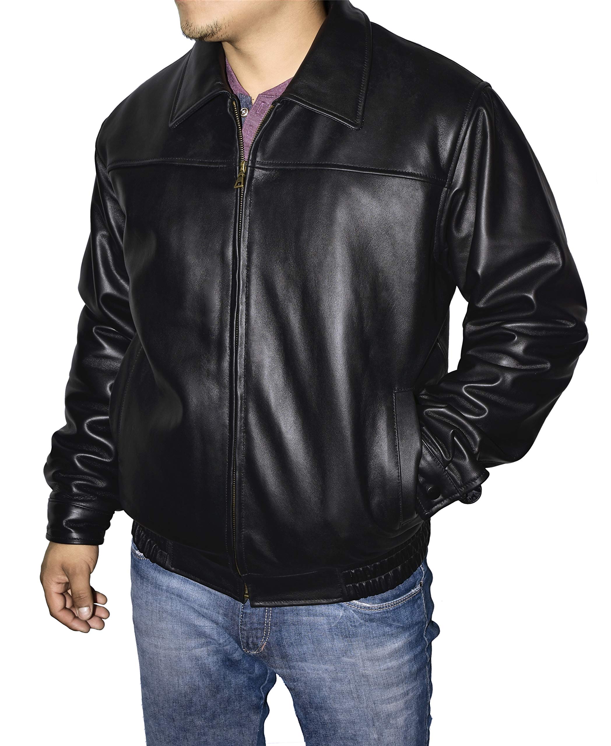 Men's Genuine Leather Bomber Jacket - Classic Motorcycle Jacket with Removable Zip Liner | Stylish Outerwear for Bikers, Casual Wear & Winter Fashion