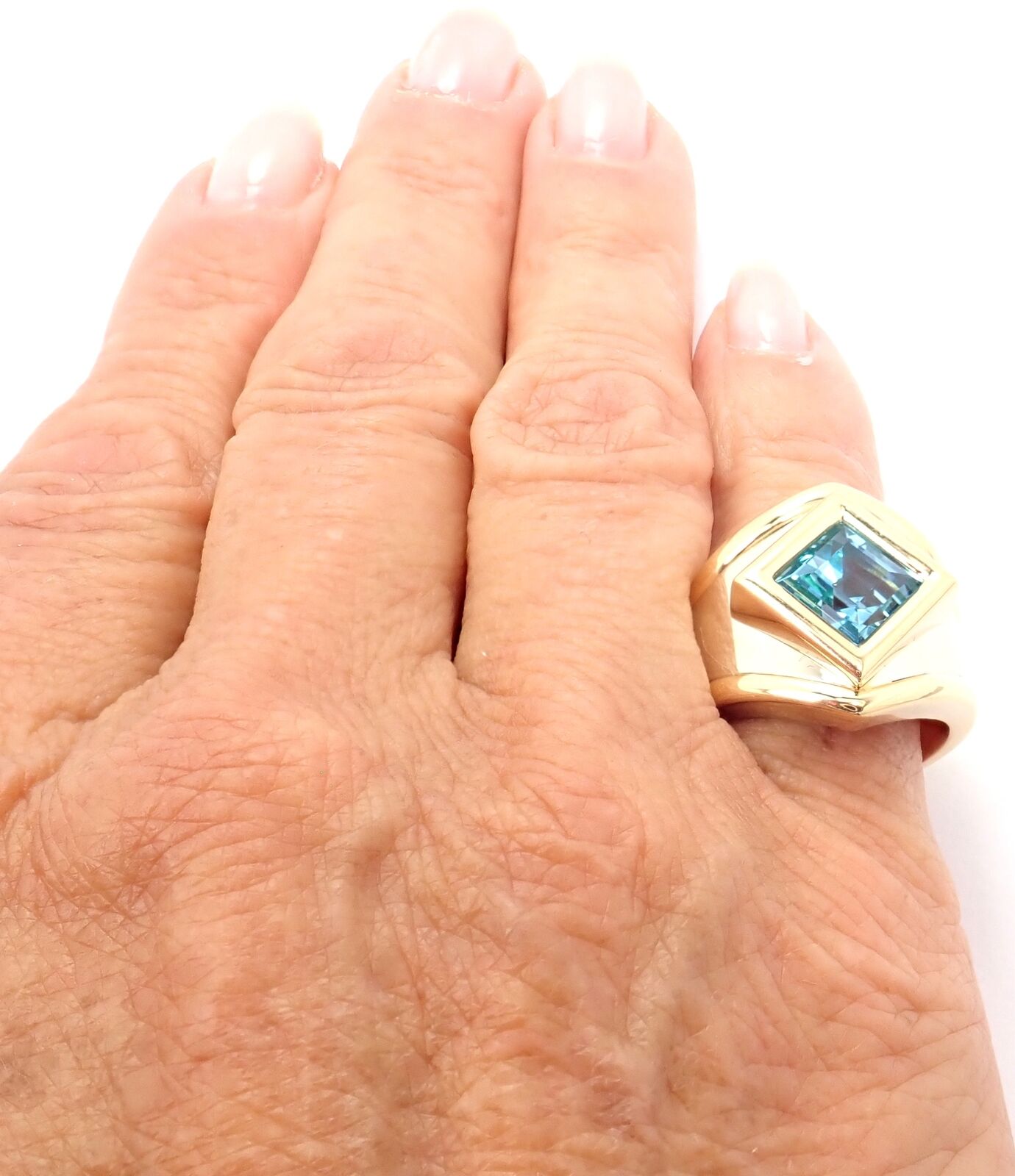 Authentic Marina B 18k Yellow & White Gold Large Blue Topaz Ring - Elegant Statement Jewelry for Weddings, Parties & Special Occasions