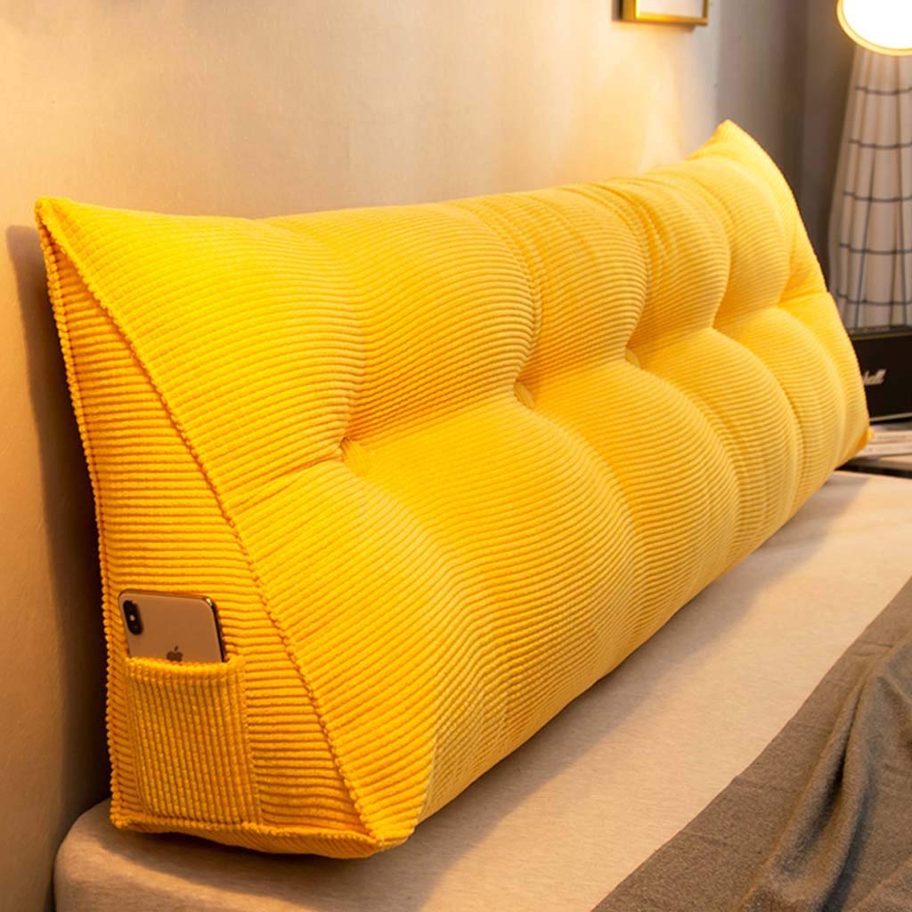 WYFDC Large Triangular Reading Pillow - Wedge Bolster Headboard Backrest for Bed, Sofa & Tatami - Positioning Support Cushion (Yellow, 20x50x120cm/8x20x47in) - Perfect for Reading, Relaxing & Back Support