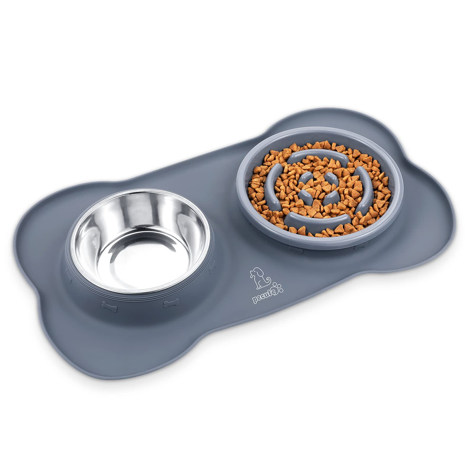 Pecute Slow Feeder Dog Bowls - Non-Spill Stainless Steel Pet Food & Water Bowl with Anti-Skid Silicone Mat | Food-Grade Safe for Fast Eaters | Perfect for Mealtime Anxiety & Digestive Health in Dogs & Cats