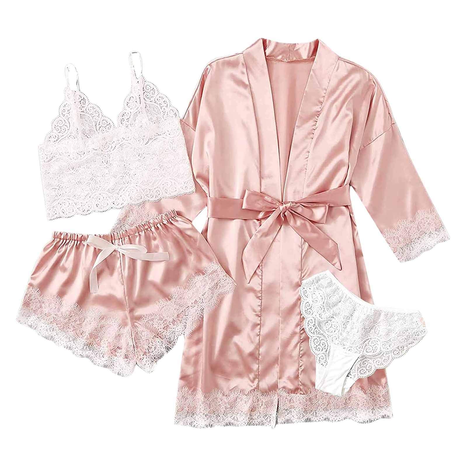 Sexy Women's Pajama Set - Lace Cami Top & Robe Nightwear for Women, Comfortable Sleepwear & Lounge Wear for Bedtime, Romantic Nights & Relaxing at Home