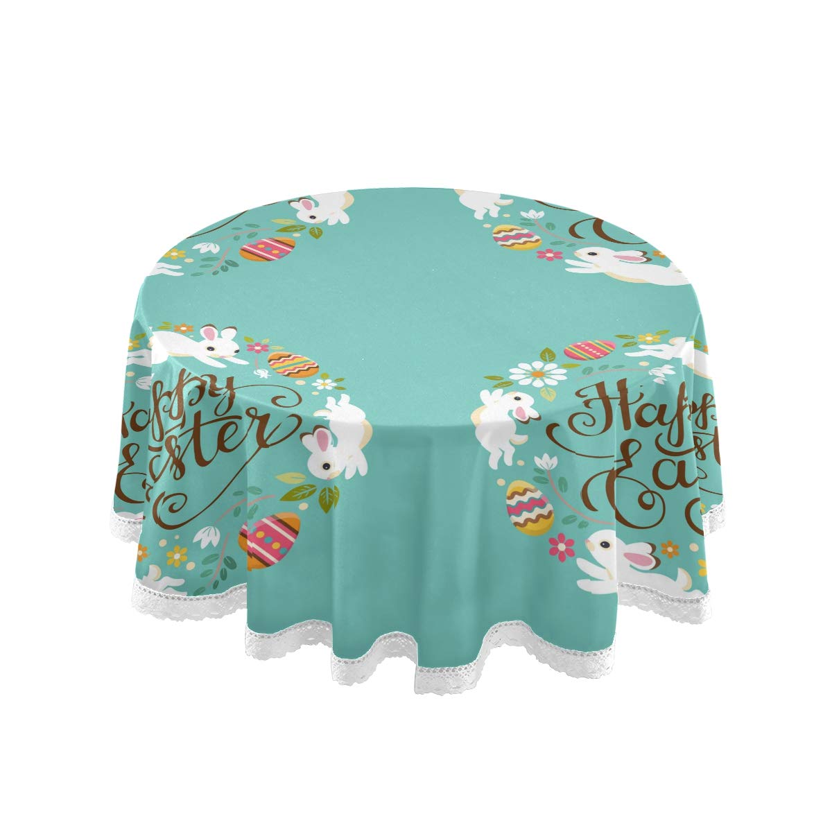 Happy Easter Bunny Rabbit Tablecloth Round 60 Inch - Spring Party Dining Decor for Coffee & Kitchen Tables - Perfect for Easter Celebrations, Brunch, and Family Gatherings