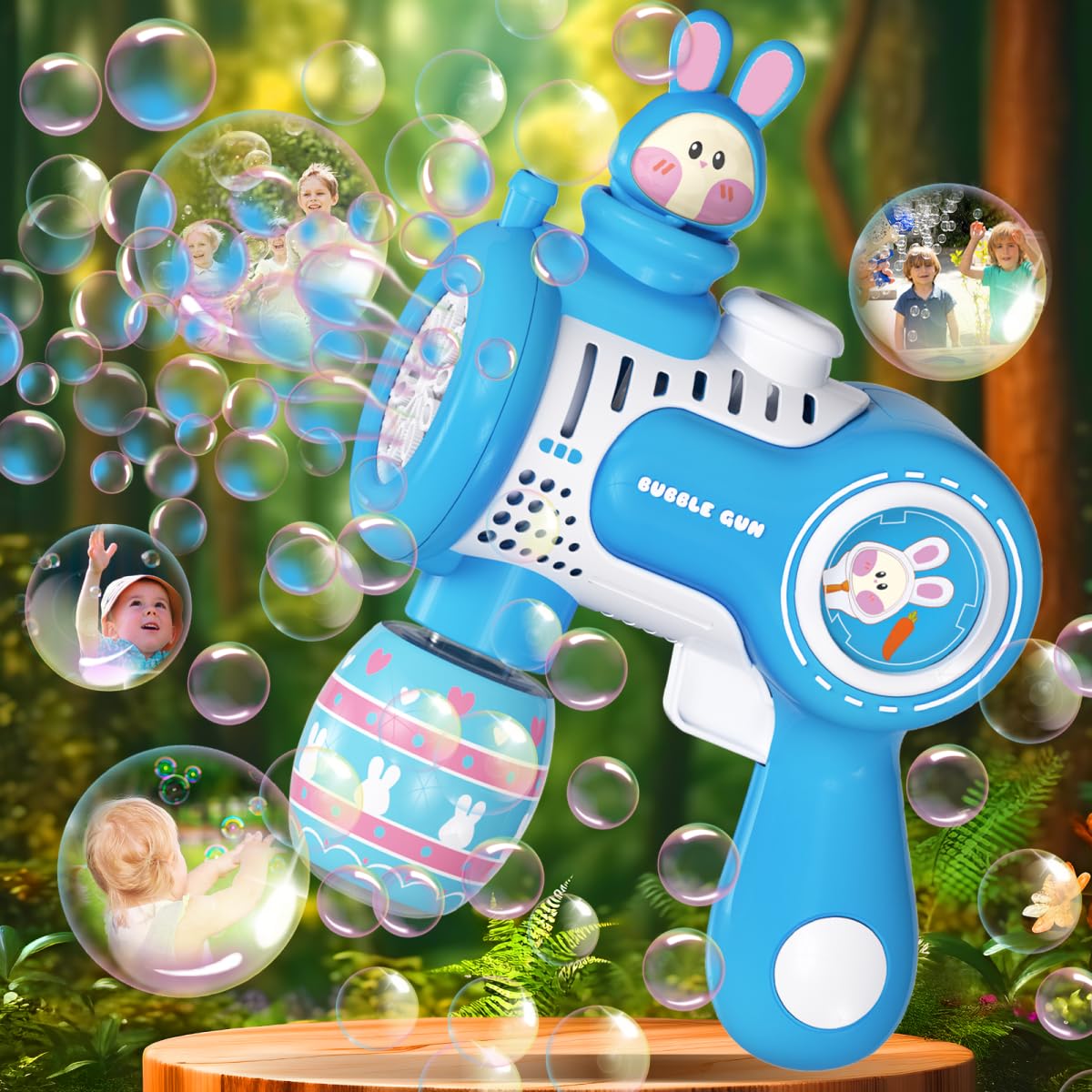 Electric Bubble Gun for Kids - 12-Hole LED Bunny Bubble Blower Machine, Leakproof Outdoor Bubble Maker Toy for Easter Parties, Birthday Gifts for Boys & Girls | Perfect for Easter Egg Hunts, Backyard Play, and Summer Outdoor Activities