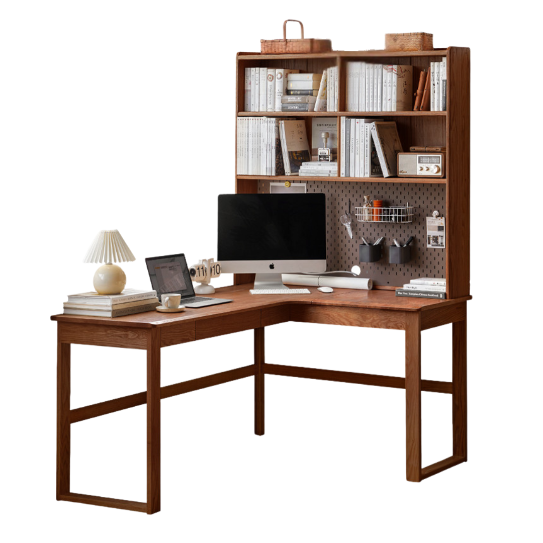62.9x47.2x74.4 inch / 160x120x189 сm / walnut color /Oak right corner desk and shelf
