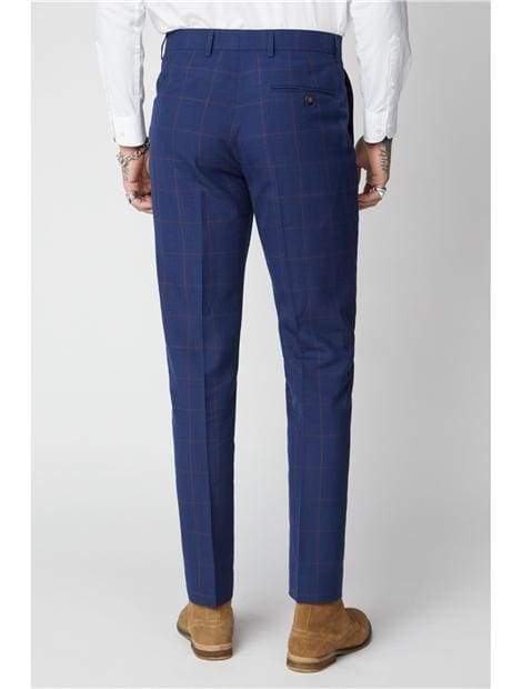 Gibson London Regent Navy & Burgundy Check Trousers for Men - Classic British Style Formal Pants for Office, Business Meetings & Smart Casual Wear