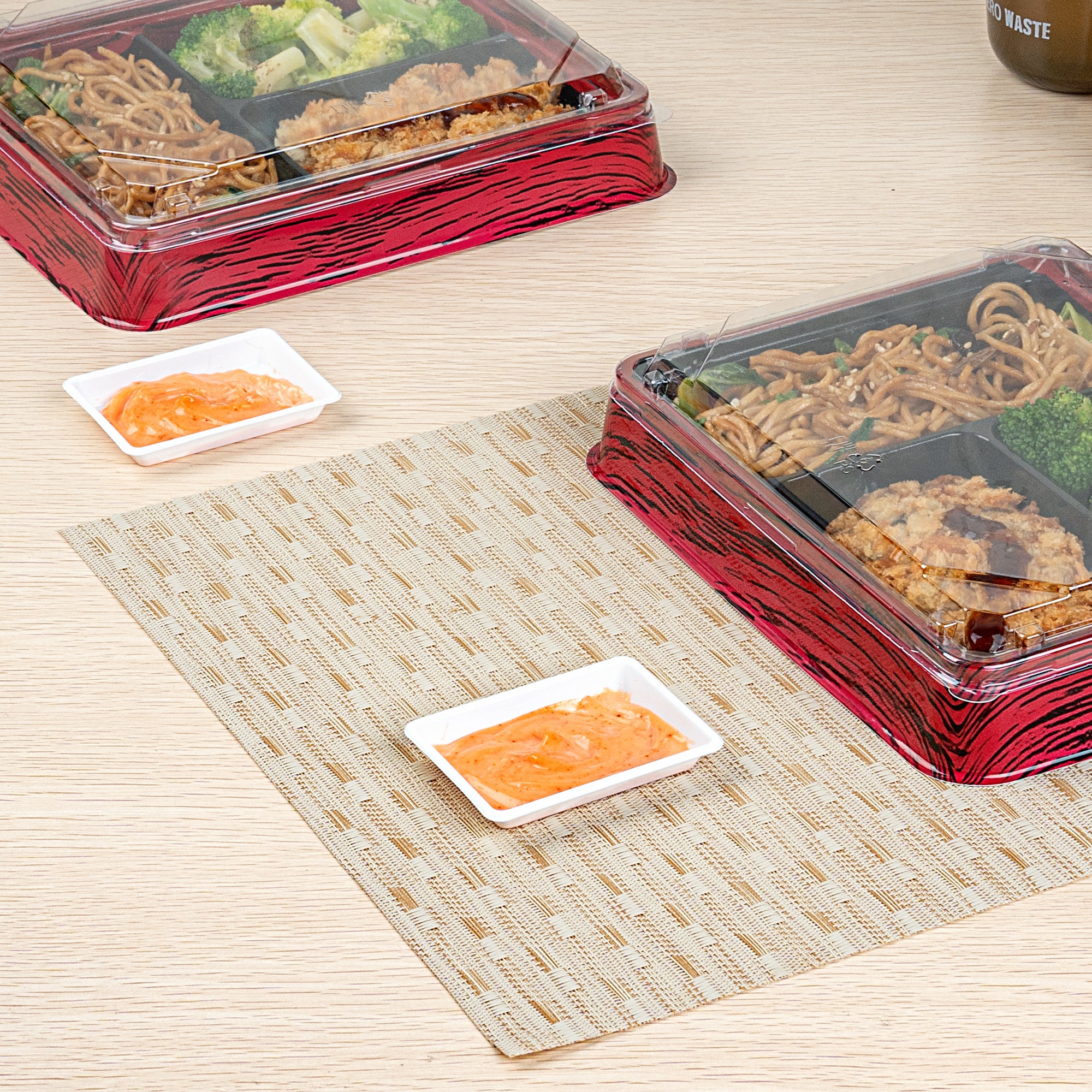 Bento Tek 1 oz Rectangle White Plastic Sauce Dish - 3 x 2.25 Inches - 100 Count Box - Perfect for Sushi, Condiments, and Meal Prep