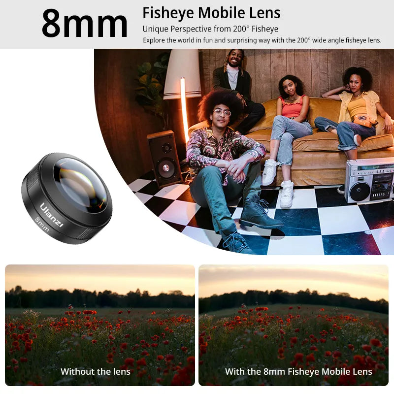 Ulanzi 4-in-1 Phone Camera Lens Kit for iPhone, Samsung & Android - Wide Angle, Macro, Fisheye & Telephoto Lenses - Perfect for Travel, Vlogging & Photography Enthusiasts