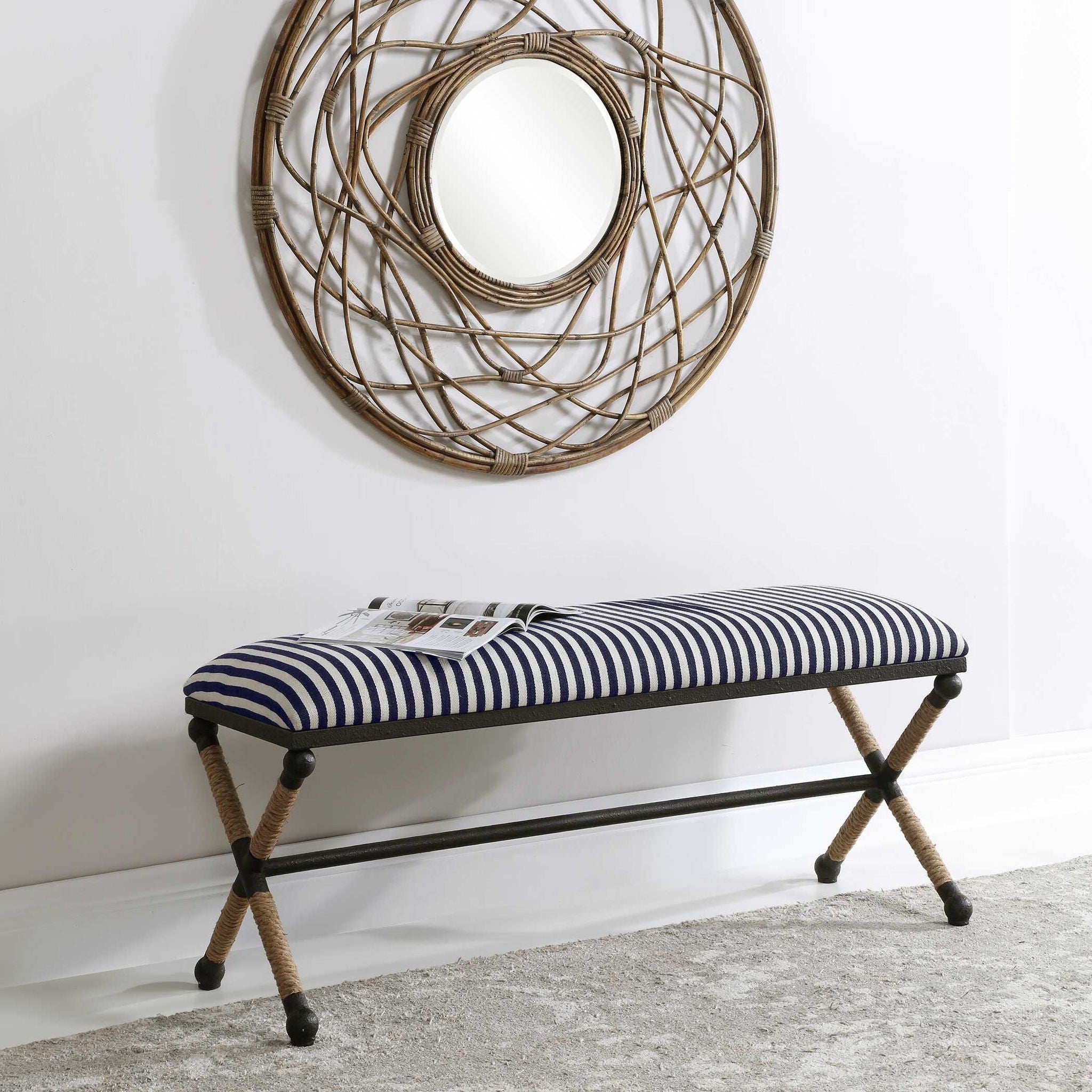 Stylish Braddock Striped Bench in Black - Perfect for Entryway, Living Room & Bedroom Decor