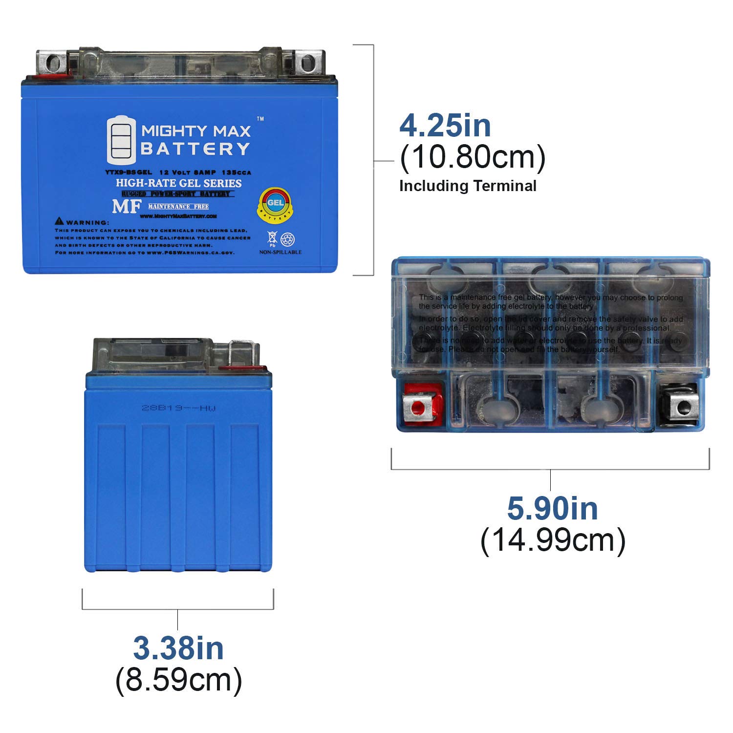 Mighty Max YTX9-BS 12V 8AH GEL Motorcycle Battery for Honda VT600C 600CC with 2A Charger - Powers Cruiser Bikes & Powersports Vehicles